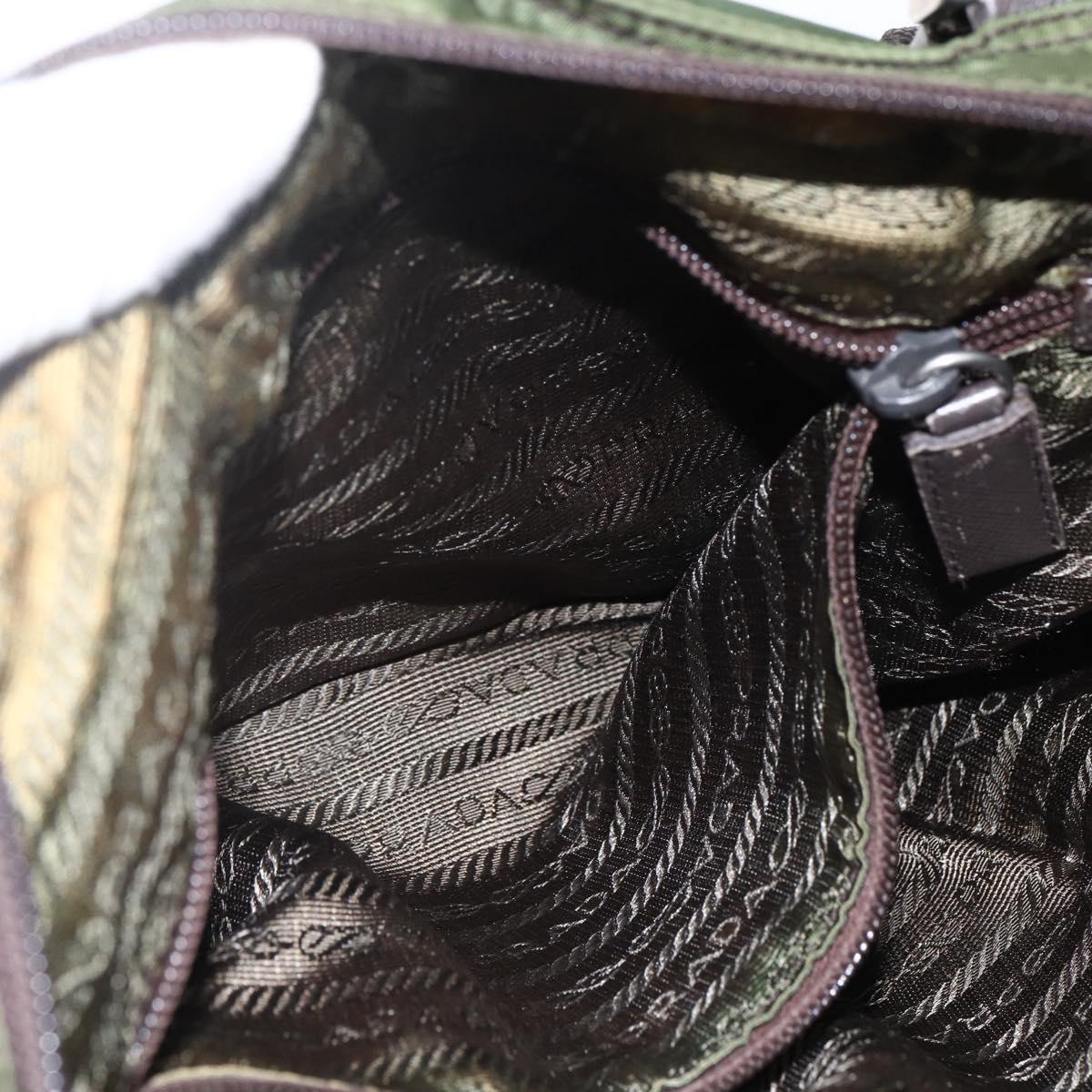 PRADA Shoulder Bag Nylon Khaki Silver Auth 173280