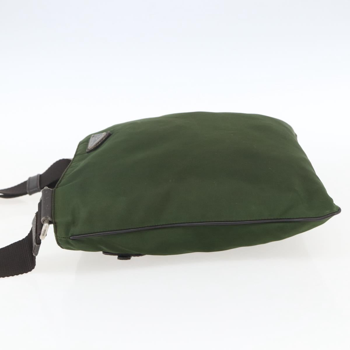 PRADA Shoulder Bag Nylon Khaki Silver Auth 173280