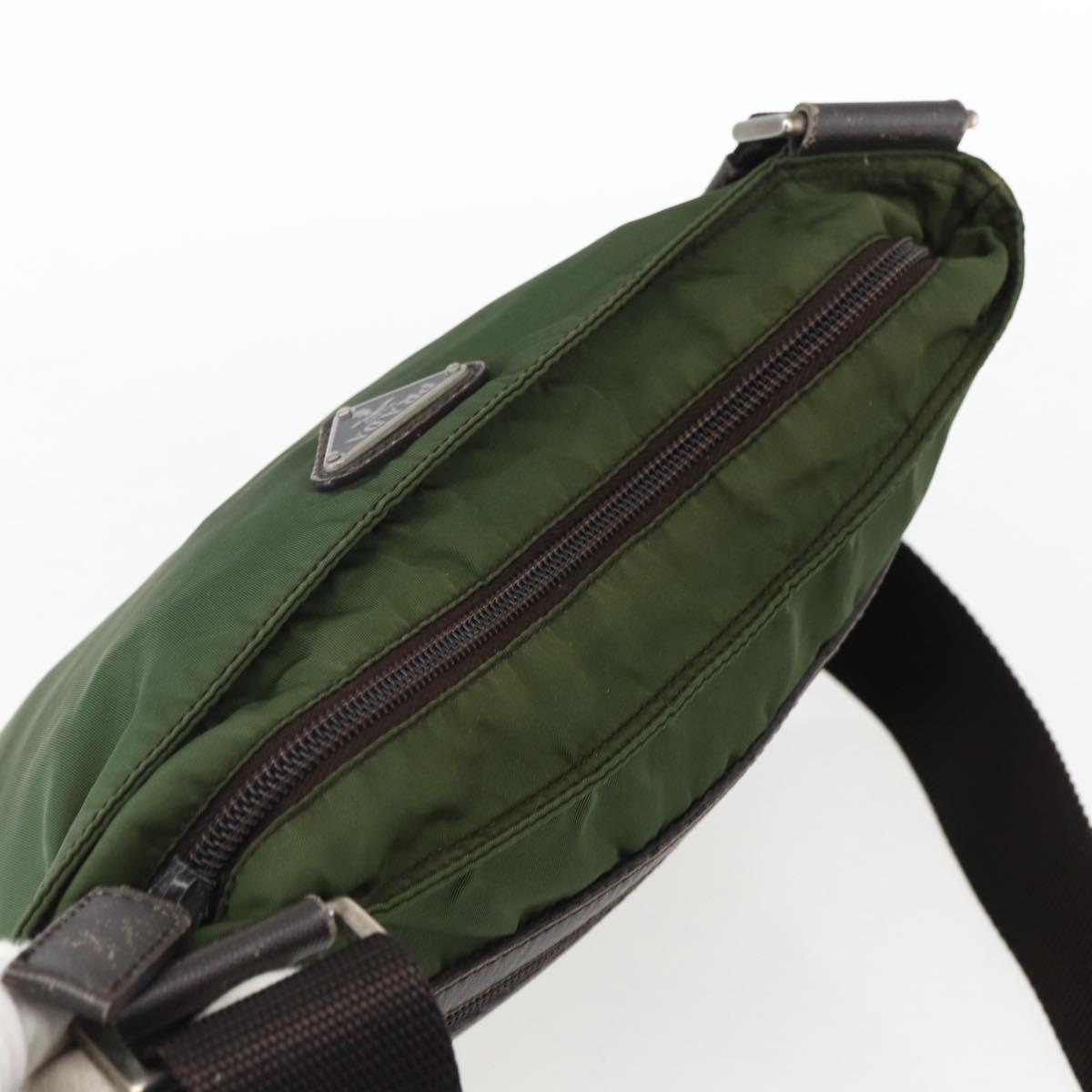 PRADA Shoulder Bag Nylon Khaki Silver Auth 173280
