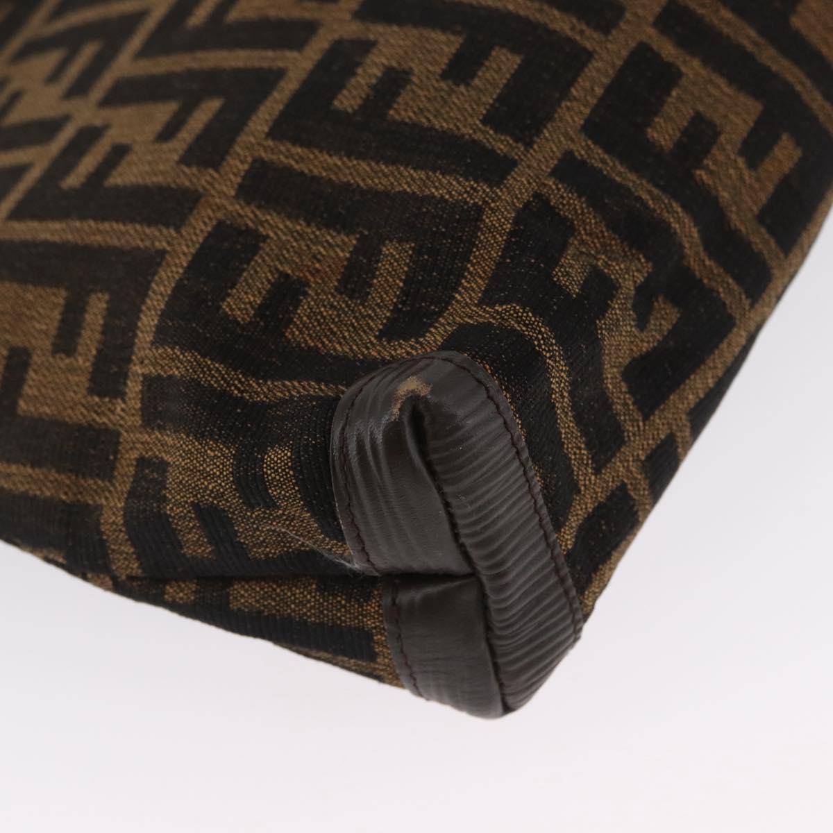FENDI Zucca Canvas Shoulder Bag Brown Black Auth 173301A