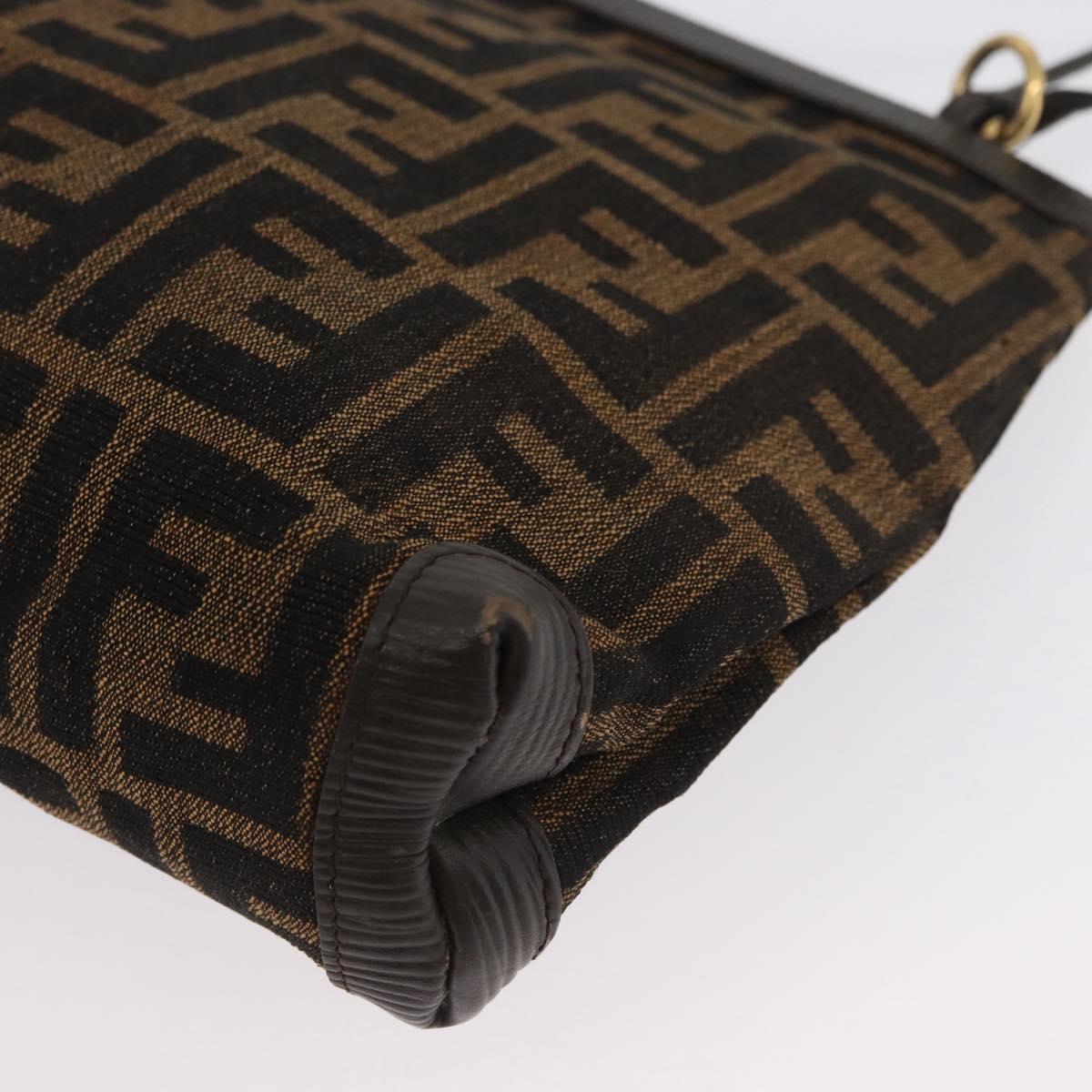 FENDI Zucca Canvas Shoulder Bag Brown Black Auth 173301A