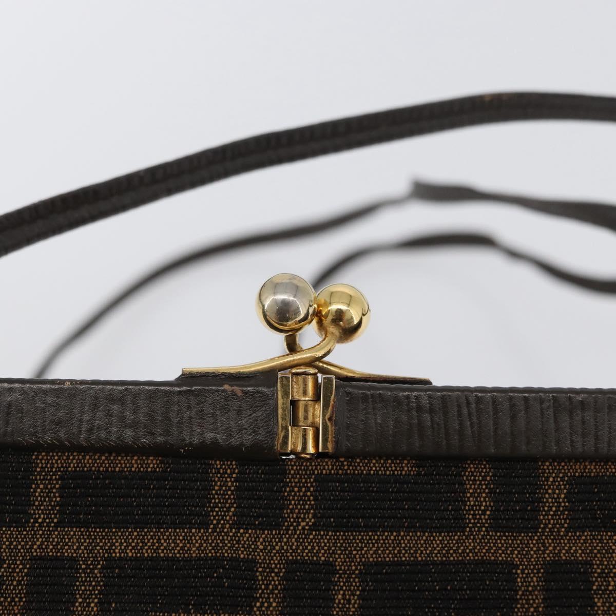 FENDI Zucca Canvas Shoulder Bag Brown Black Auth 173301A