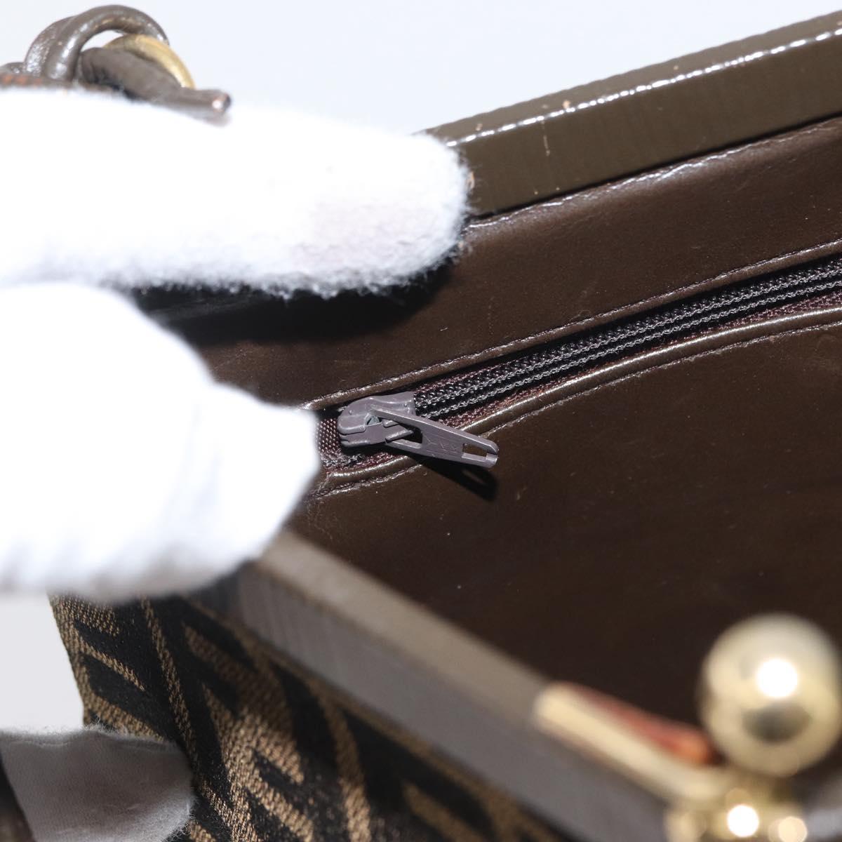 FENDI Zucca Canvas Shoulder Bag Brown Black Auth 173301A