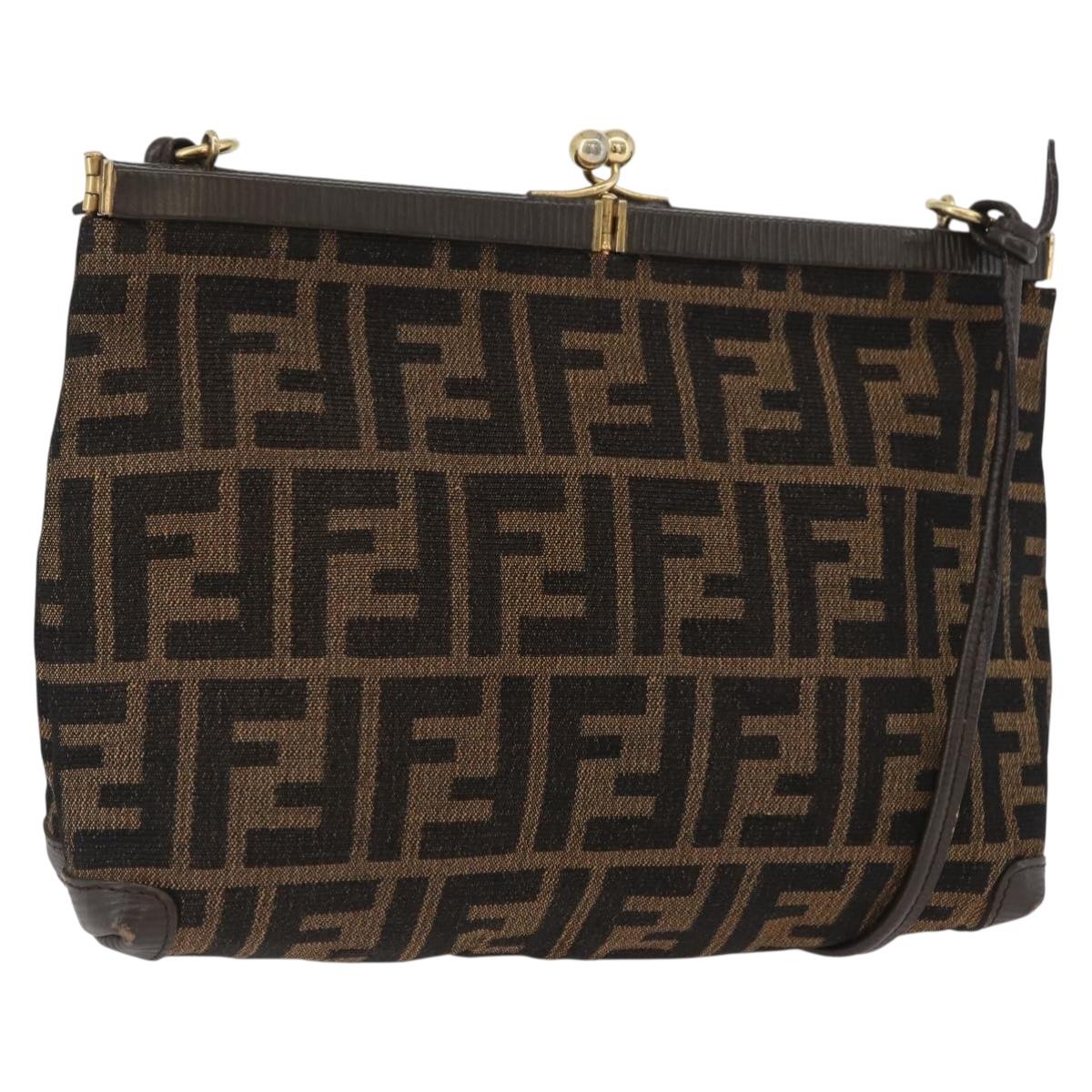 FENDI Zucca Canvas Shoulder Bag Brown Black Auth 173301A