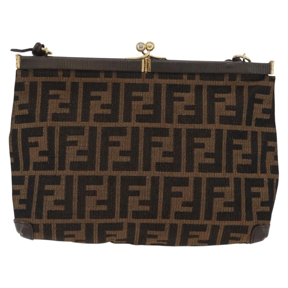 FENDI Zucca Canvas Shoulder Bag Brown Black Auth 173301A