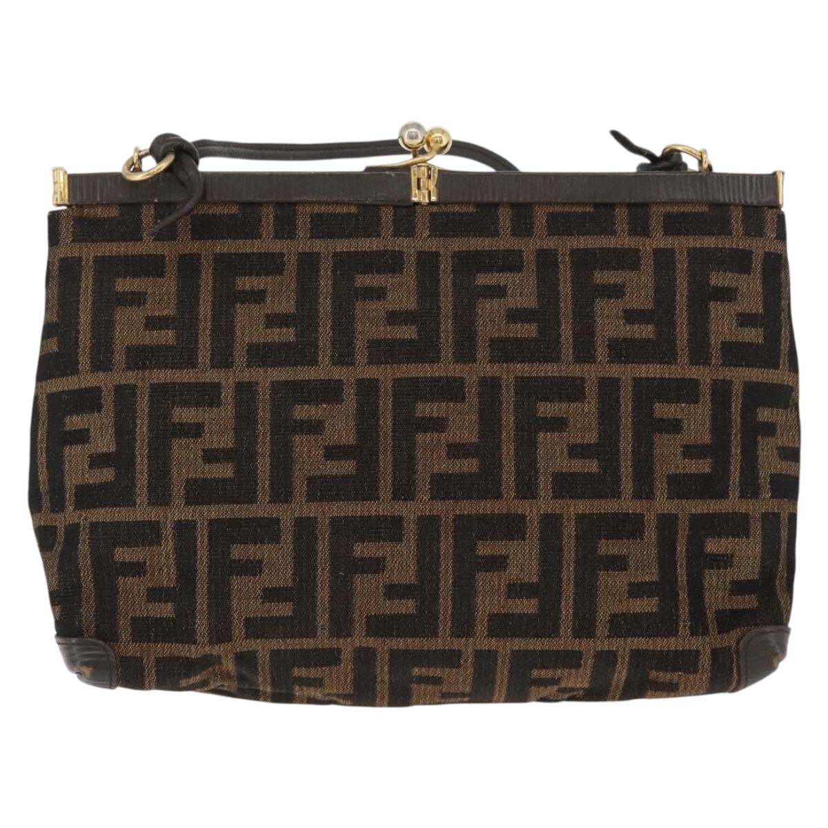 FENDI Zucca Canvas Shoulder Bag Brown Black Auth 173301A