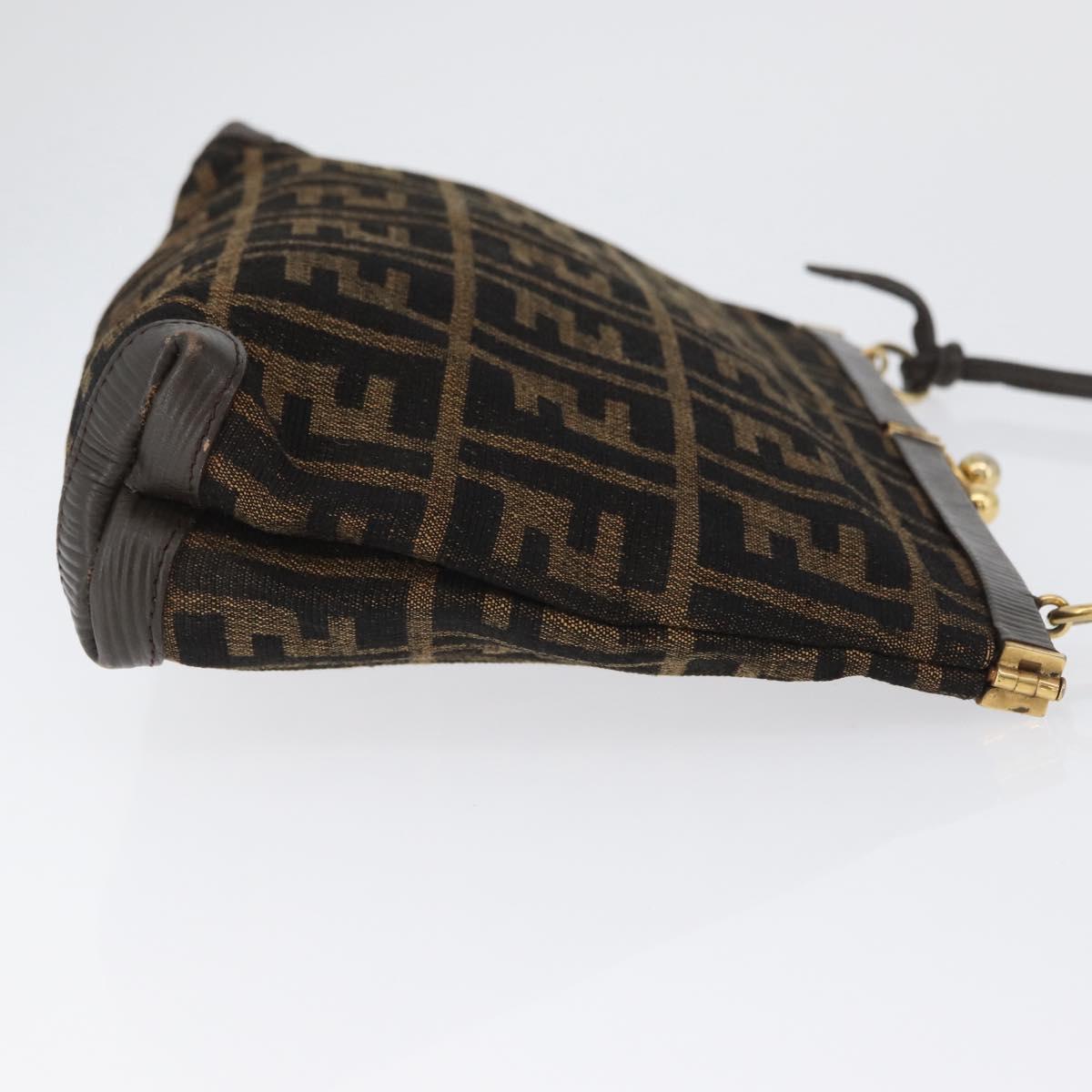 FENDI Zucca Canvas Shoulder Bag Brown Black Auth 173301A