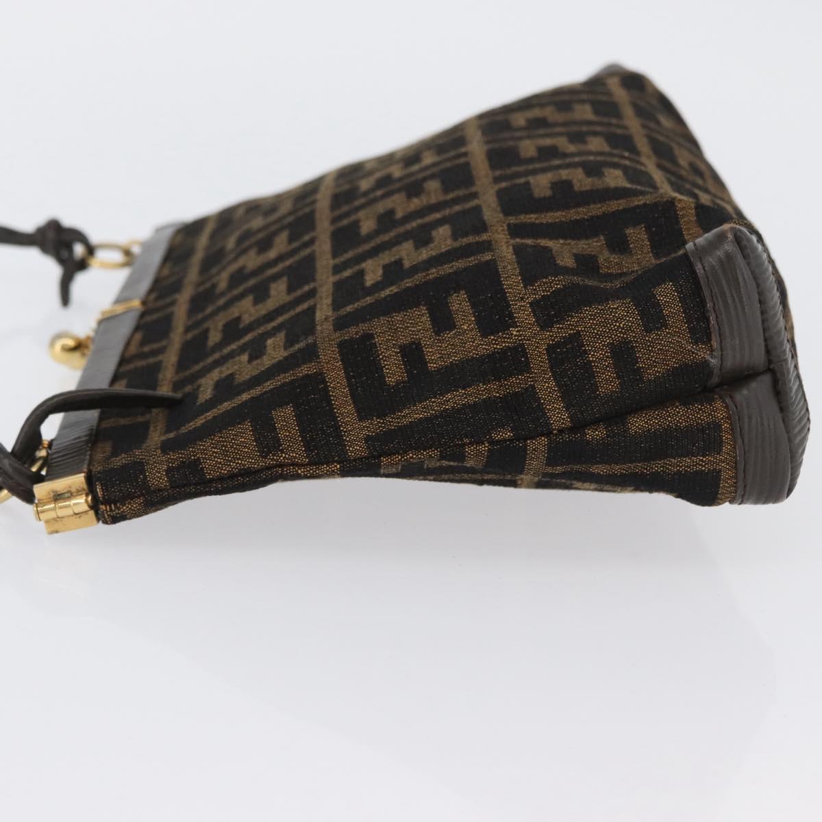 FENDI Zucca Canvas Shoulder Bag Brown Black Auth 173301A