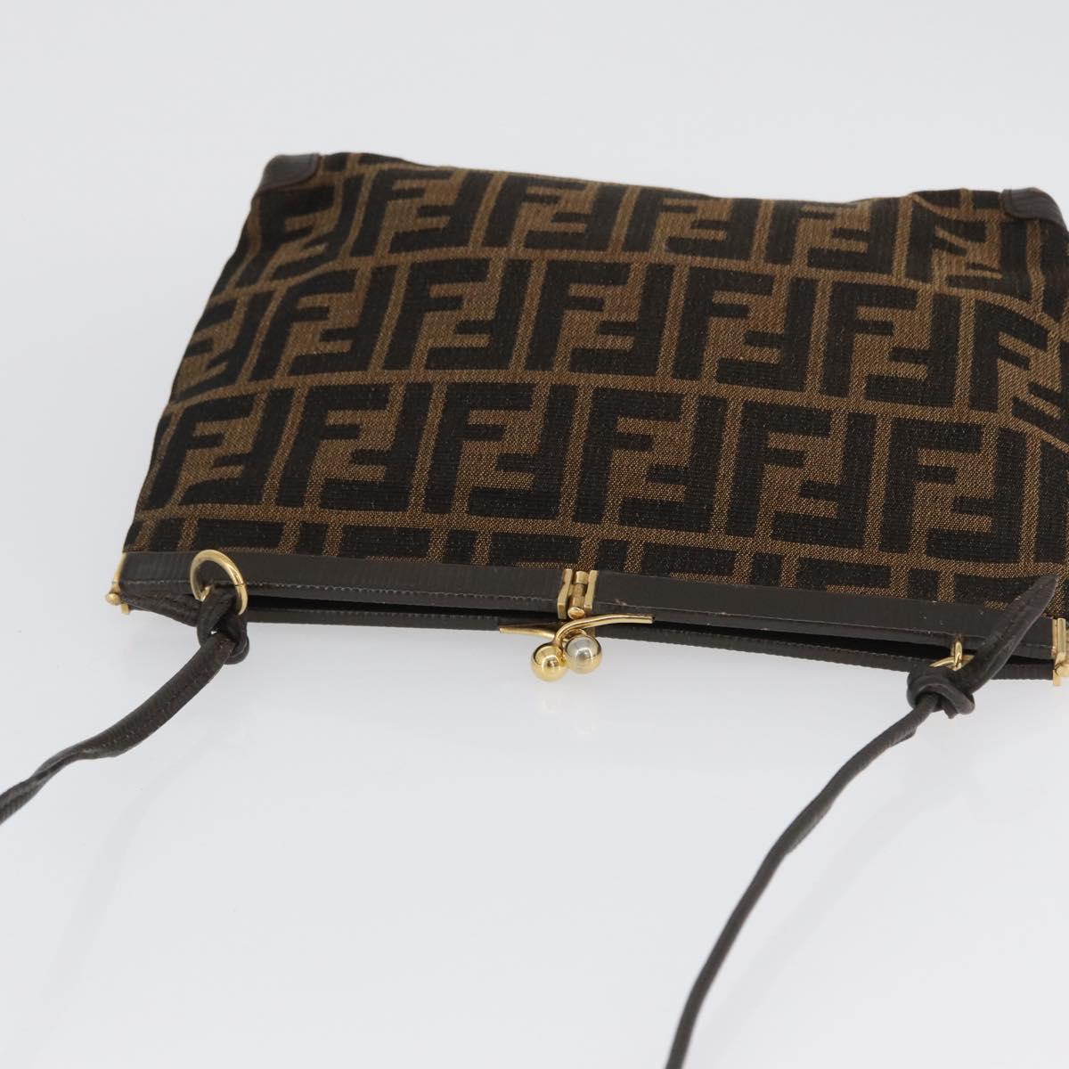 FENDI Zucca Canvas Shoulder Bag Brown Black Auth 173301A