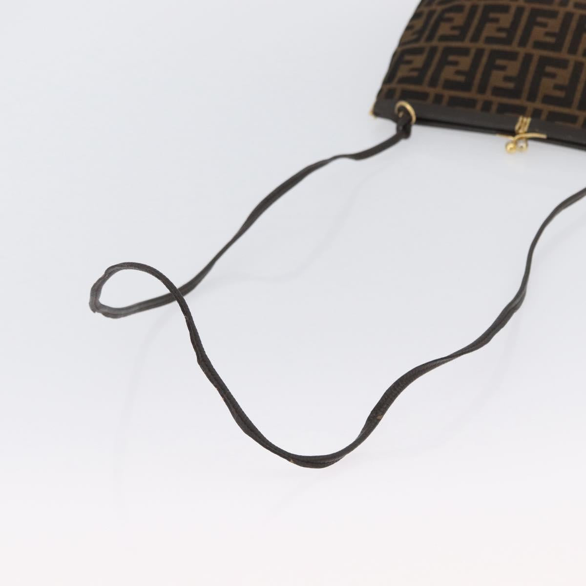 FENDI Zucca Canvas Shoulder Bag Brown Black Auth 173301A