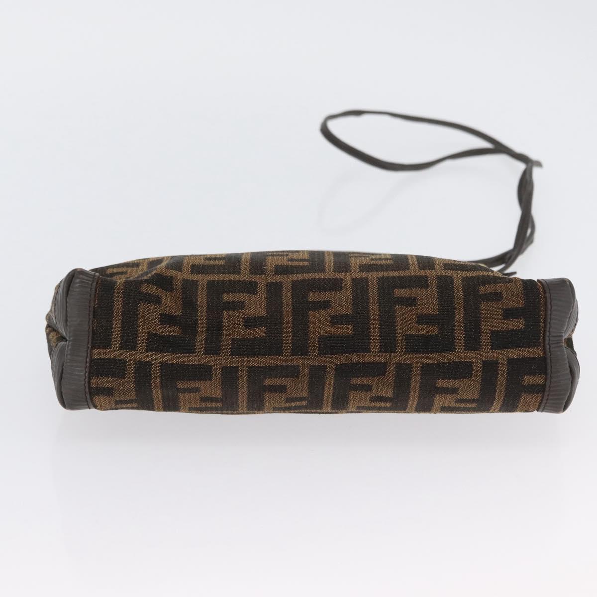 FENDI Zucca Canvas Shoulder Bag Brown Black Auth 173301A