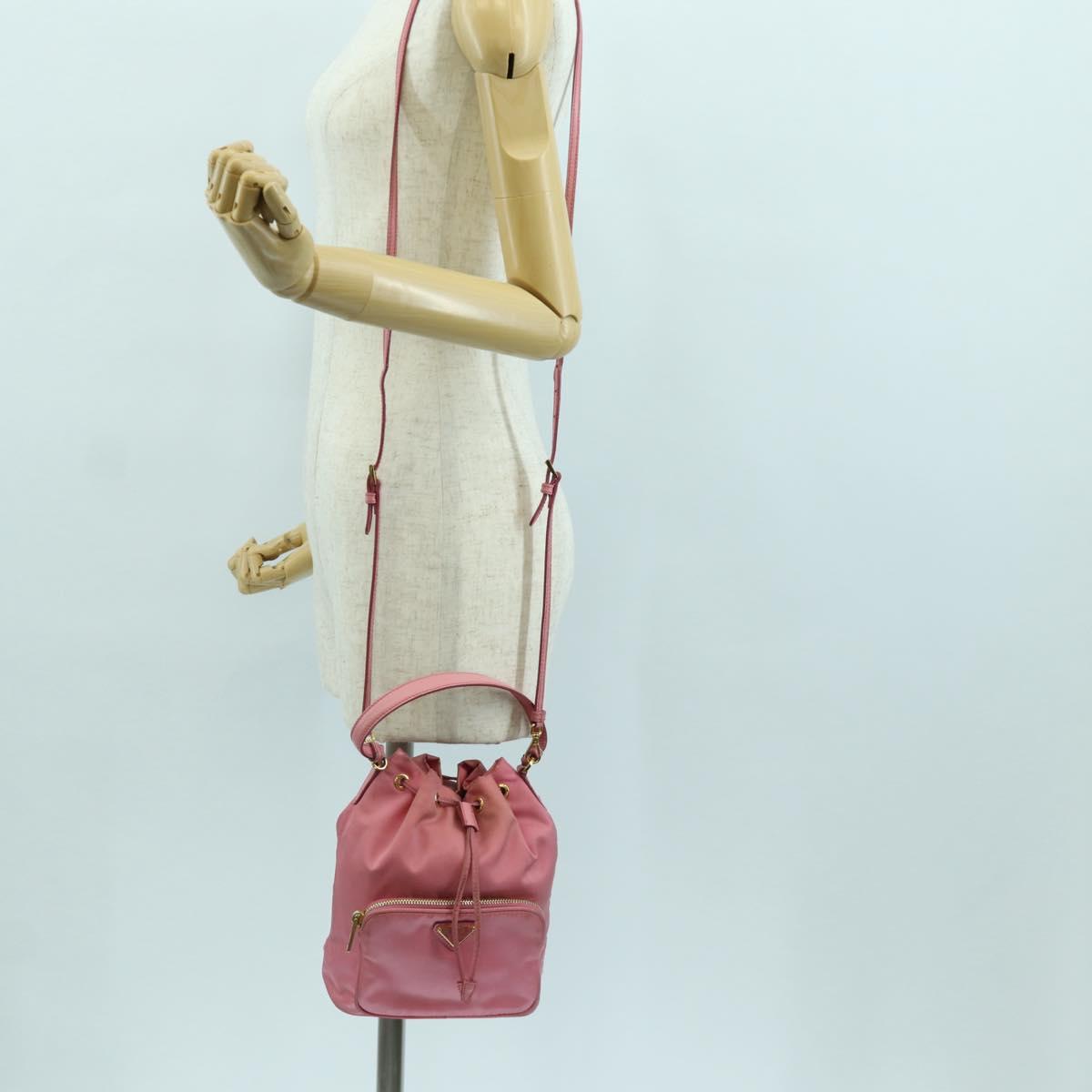 PRADA Hand Bag Nylon 2way Pink Gold Auth 173303A