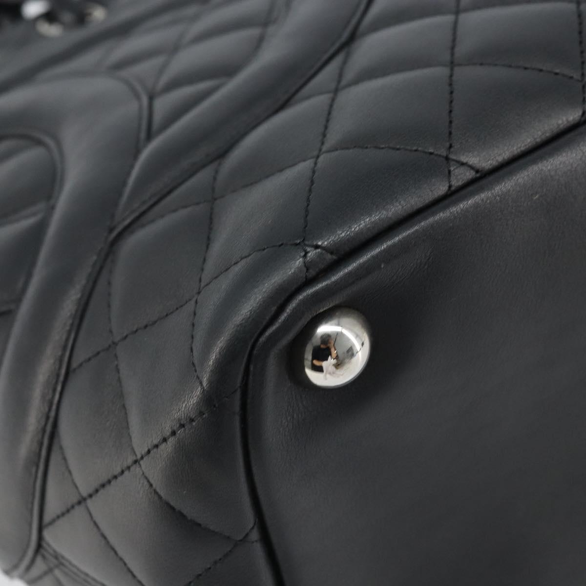 CHANEL Cambon Line Matelasse Tote Bag Lamb Skin Black Silver CC Auth 173305SAM
