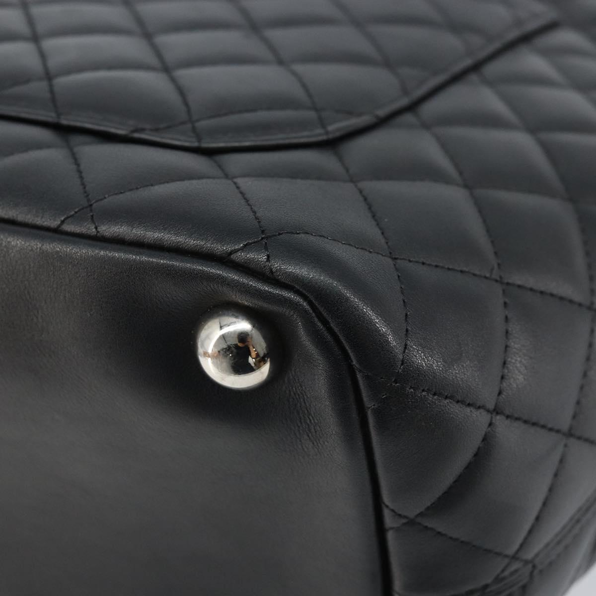 CHANEL Cambon Line Matelasse Tote Bag Lamb Skin Black Silver CC Auth 173305SAM