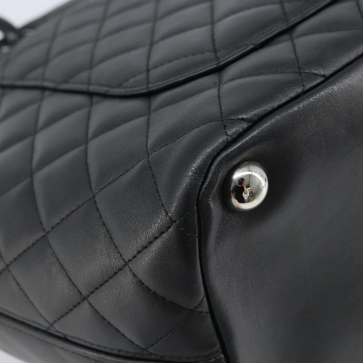 CHANEL Cambon Line Matelasse Tote Bag Lamb Skin Black Silver CC Auth 173305SAM