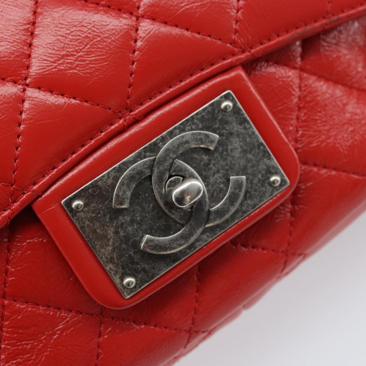 CHANEL Matelasse 25 Chain Shoulder Bag Calf Skin Red CC Auth 173308V