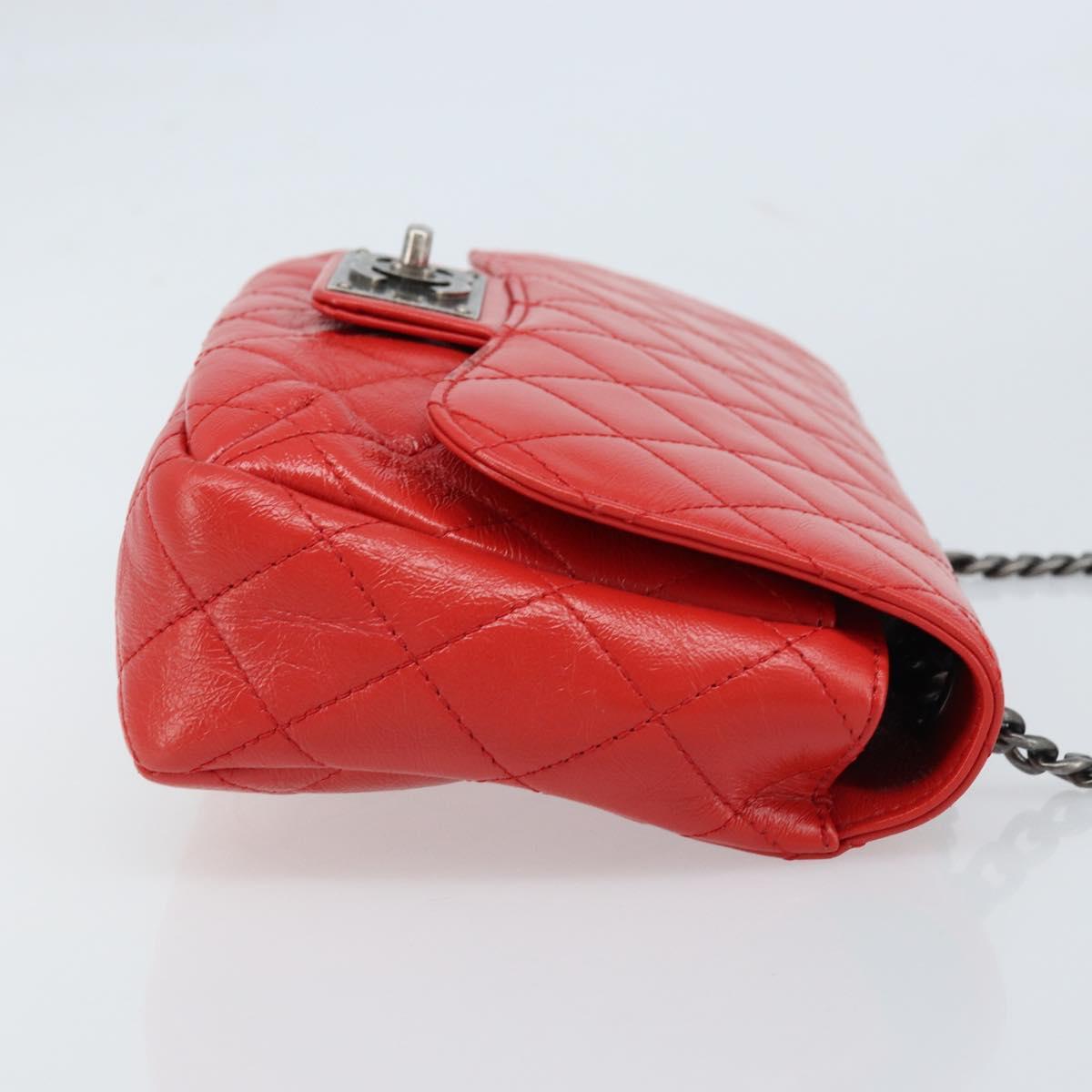 CHANEL Matelasse 25 Chain Shoulder Bag Calf Skin Red CC Auth 173308V