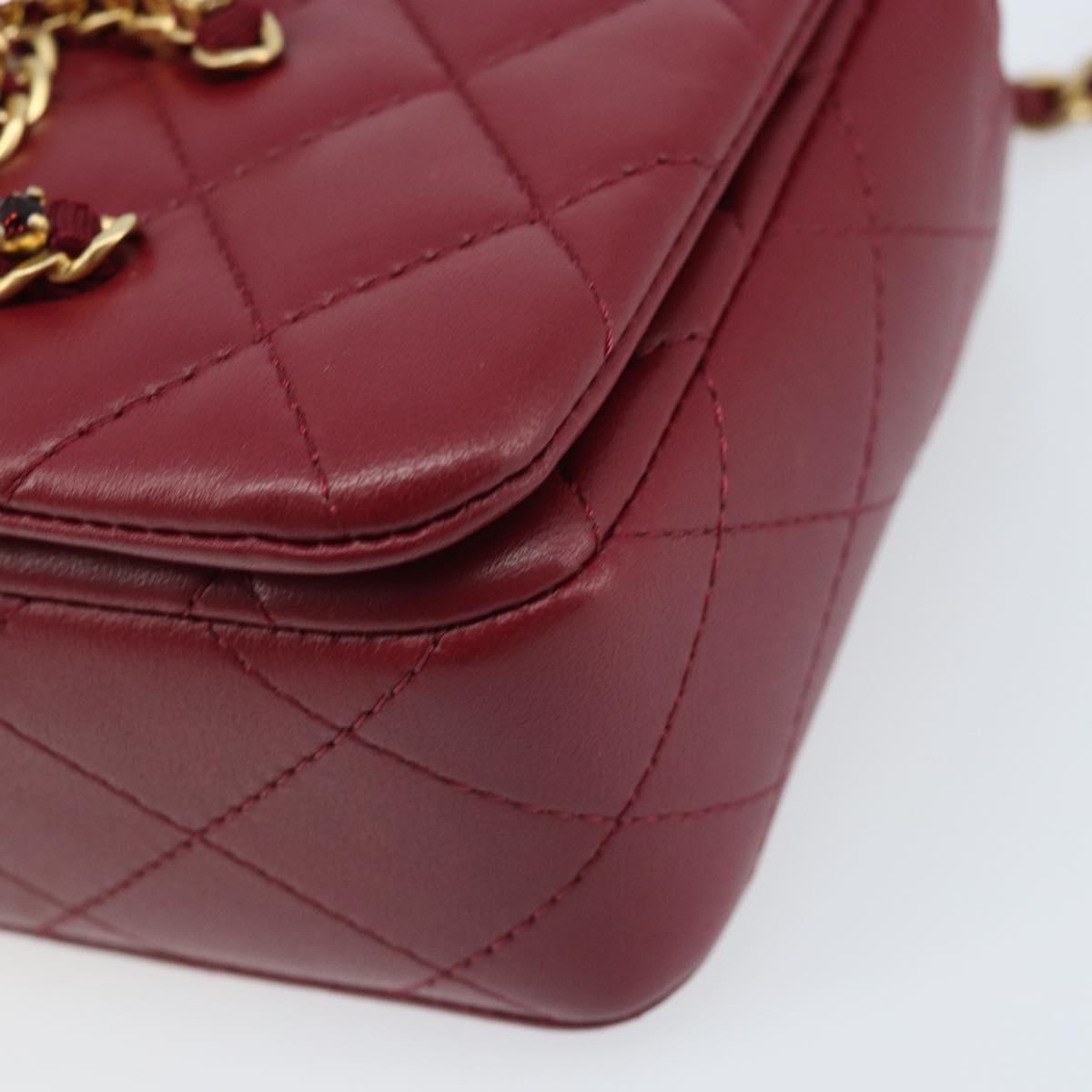CHANEL Chain Matelasse Shoulder Bag Lamb Skin Red Gold CC Auth 173310SM