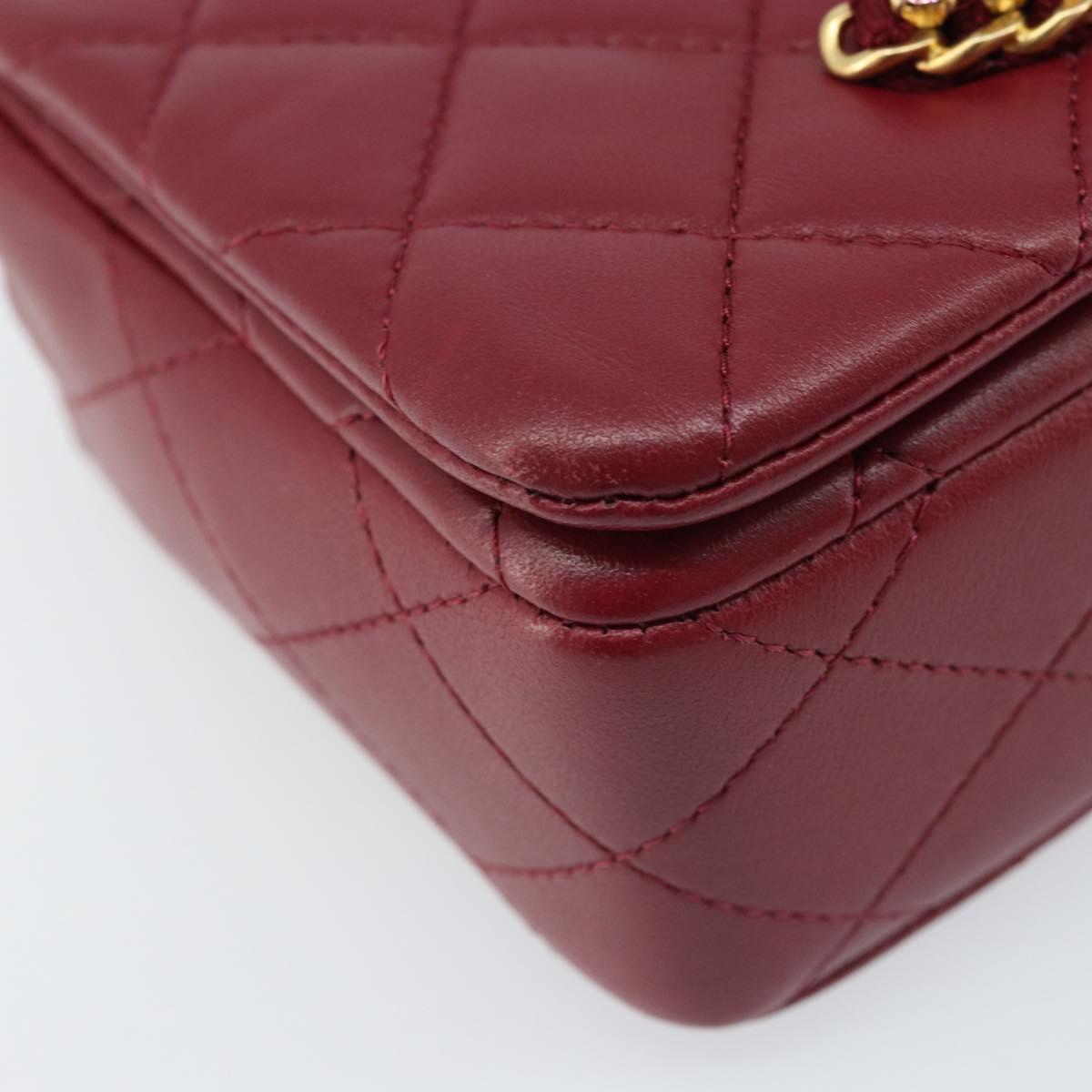 CHANEL Chain Matelasse Shoulder Bag Lamb Skin Red Gold CC Auth 173310SM