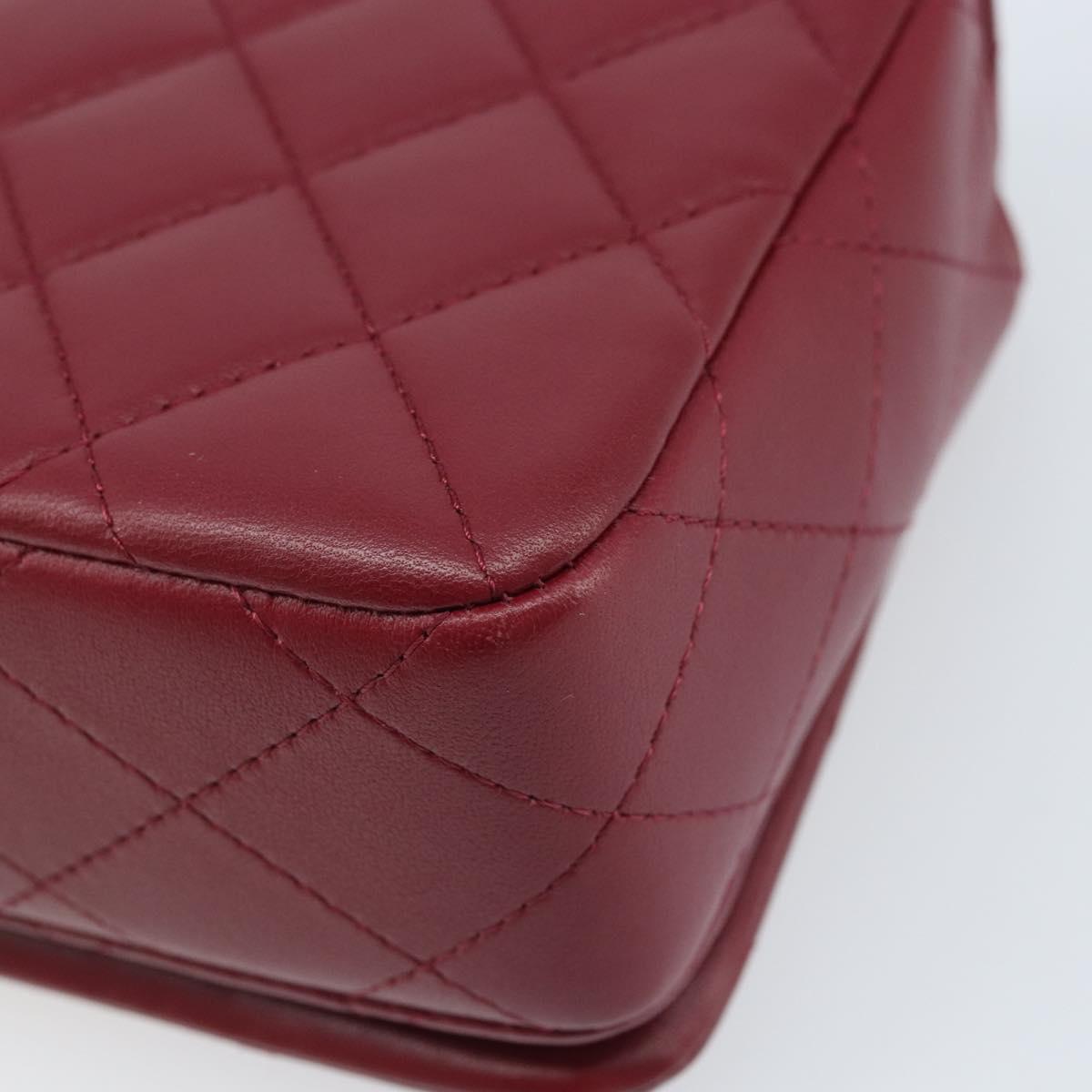 CHANEL Chain Matelasse Shoulder Bag Lamb Skin Red Gold CC Auth 173310SM