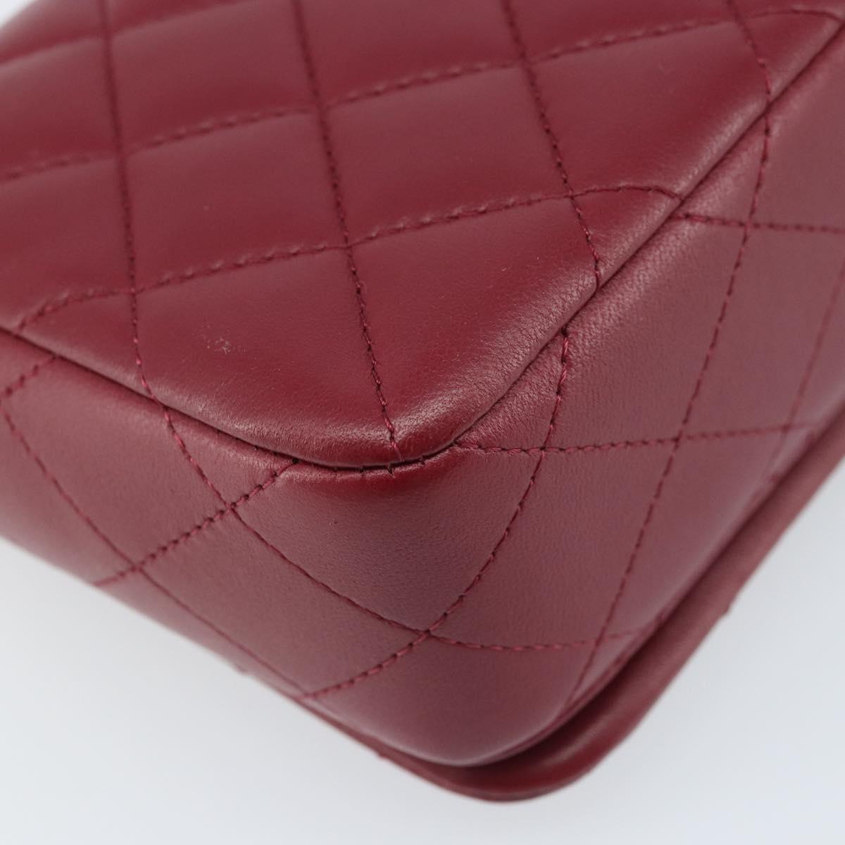 CHANEL Chain Matelasse Shoulder Bag Lamb Skin Red Gold CC Auth 173310SM