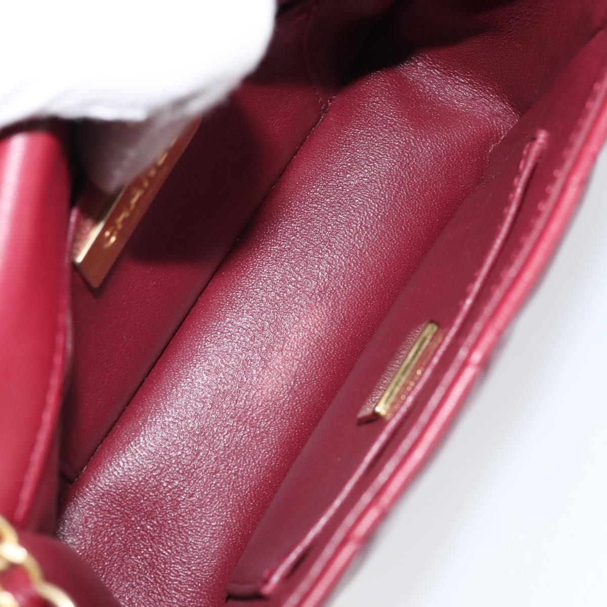 CHANEL Chain Matelasse Shoulder Bag Lamb Skin Red Gold CC Auth 173310SM
