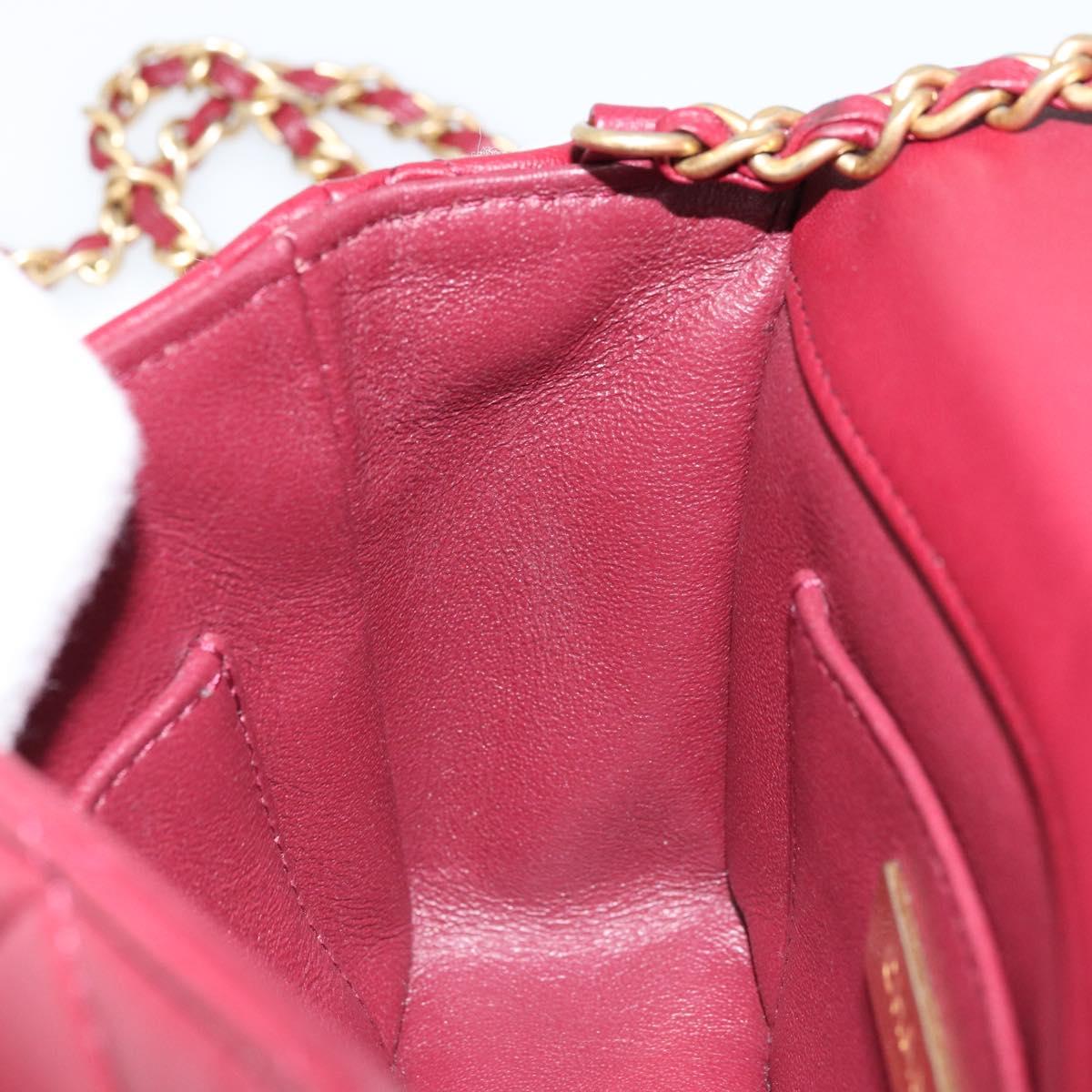 CHANEL Chain Matelasse Shoulder Bag Lamb Skin Red Gold CC Auth 173310SM
