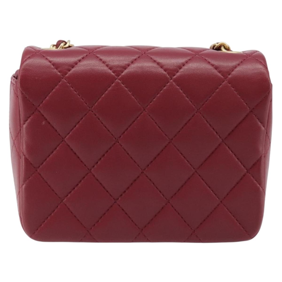 CHANEL Chain Matelasse Shoulder Bag Lamb Skin Red Gold CC Auth 173310SM