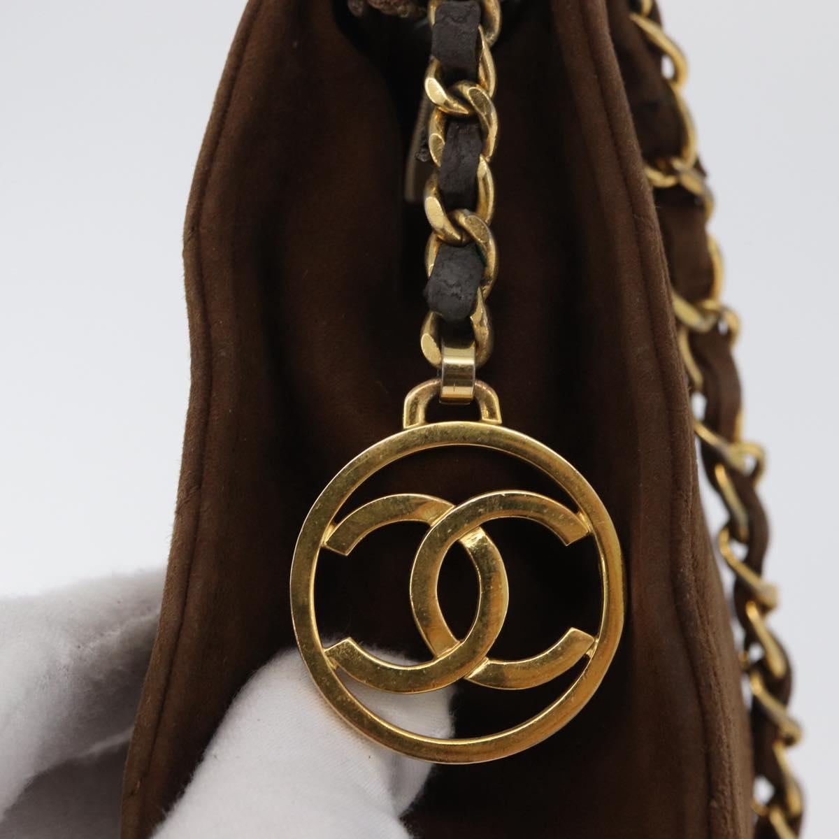 CHANEL V Stitched Chain Shoulder Bag Suede Brown Gold CC Auth 173313V