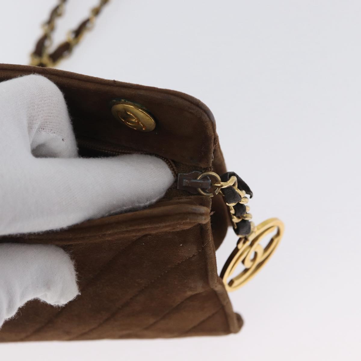 CHANEL V Stitched Chain Shoulder Bag Suede Brown Gold CC Auth 173313V