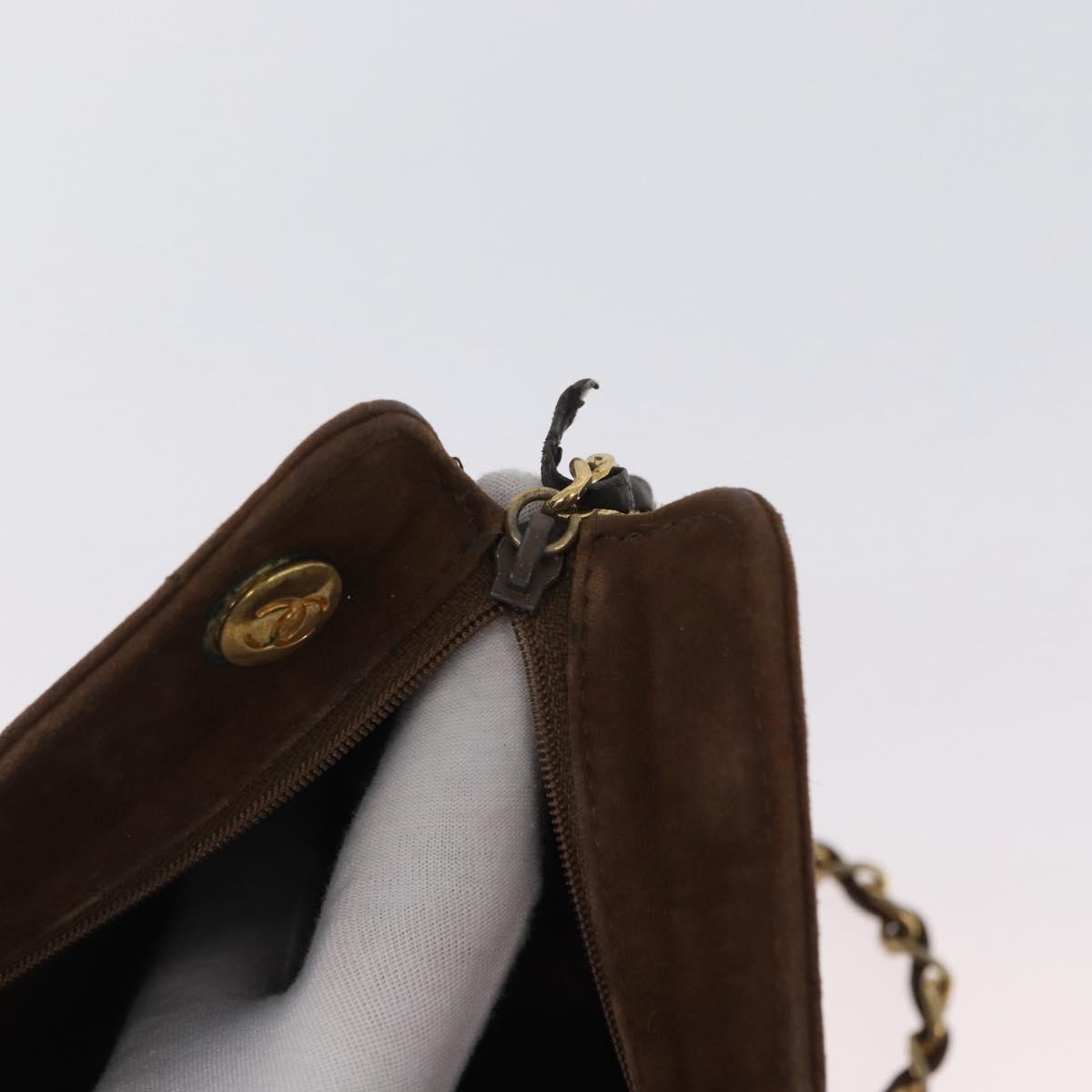 CHANEL V Stitched Chain Shoulder Bag Suede Brown Gold CC Auth 173313V