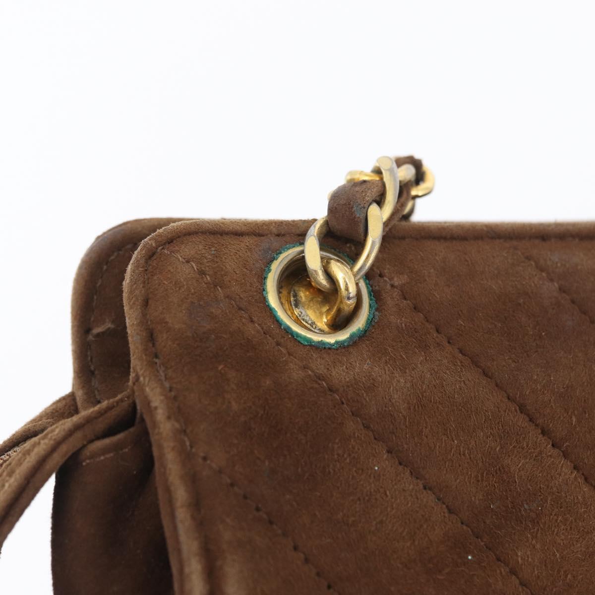CHANEL V Stitched Chain Shoulder Bag Suede Brown Gold CC Auth 173313V