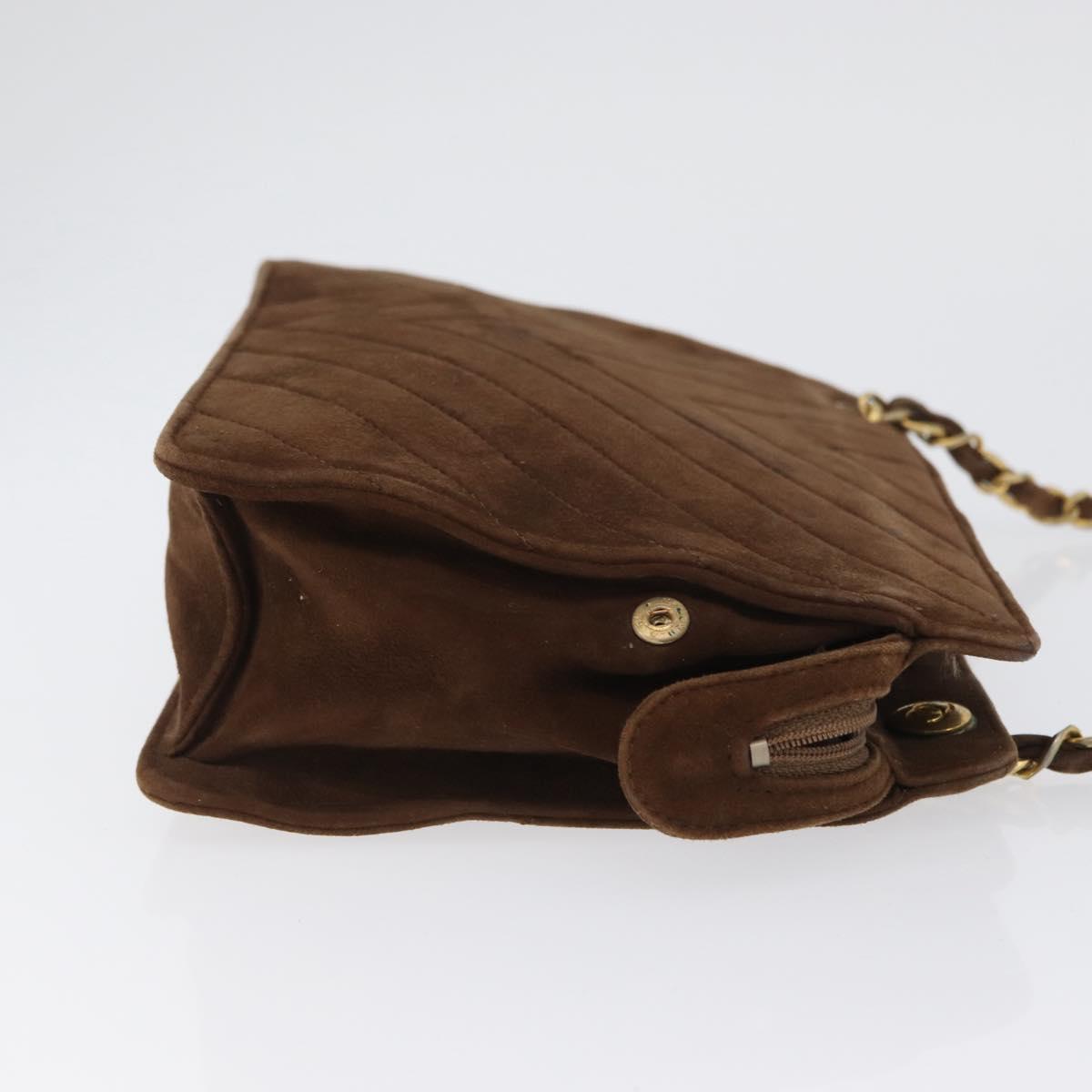 CHANEL V Stitched Chain Shoulder Bag Suede Brown Gold CC Auth 173313V