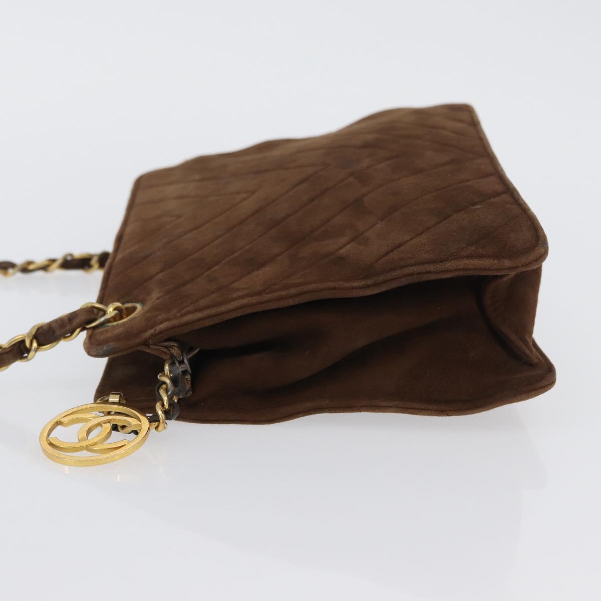 CHANEL V Stitched Chain Shoulder Bag Suede Brown Gold CC Auth 173313V