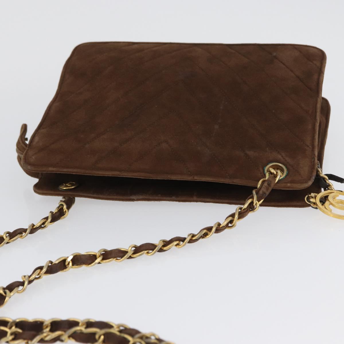 CHANEL V Stitched Chain Shoulder Bag Suede Brown Gold CC Auth 173313V