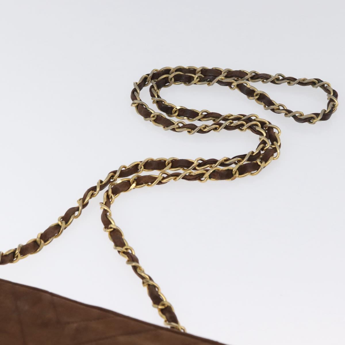 CHANEL V Stitched Chain Shoulder Bag Suede Brown Gold CC Auth 173313V