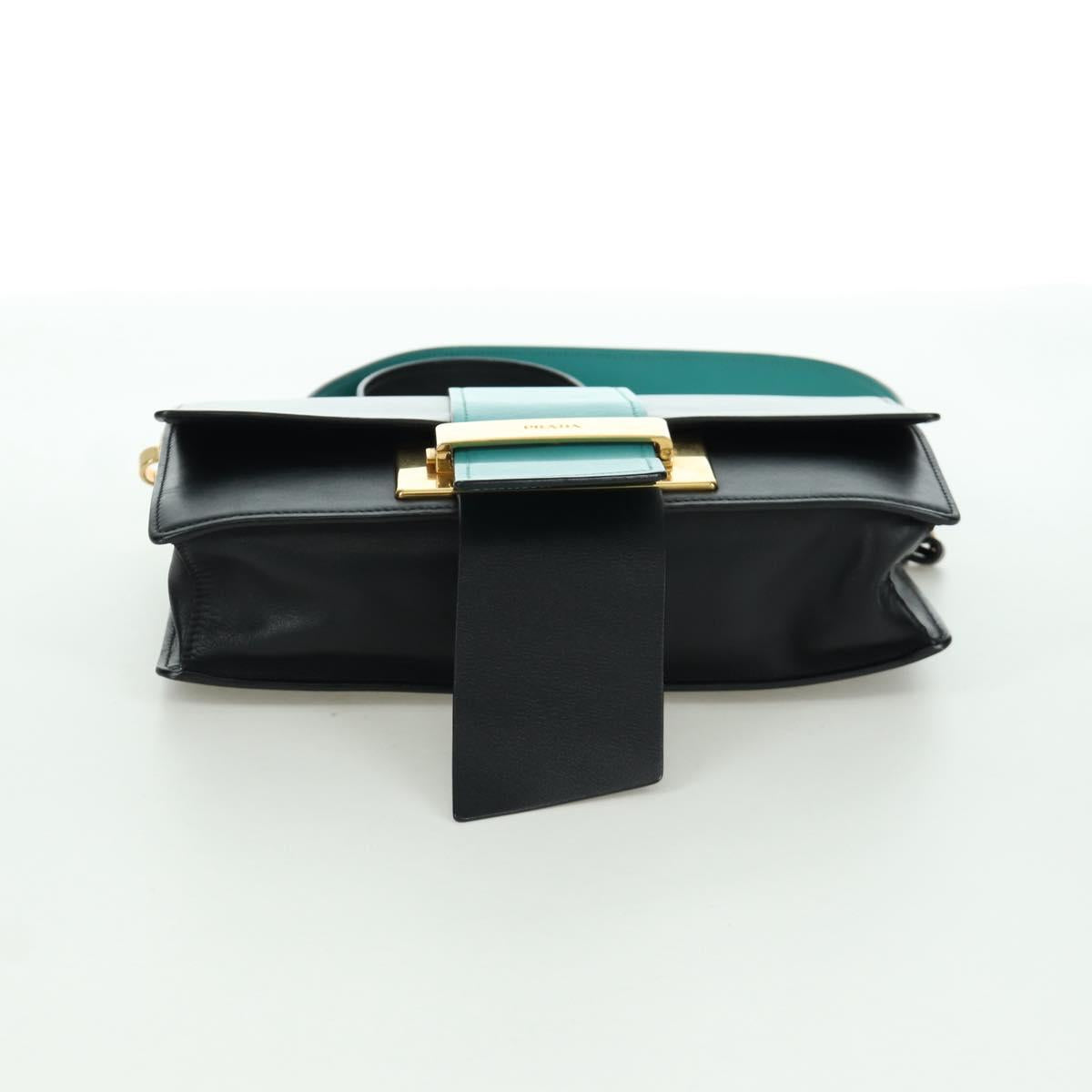 PRADA Shoulder Bag Leather Gray Gold Auth 173314V