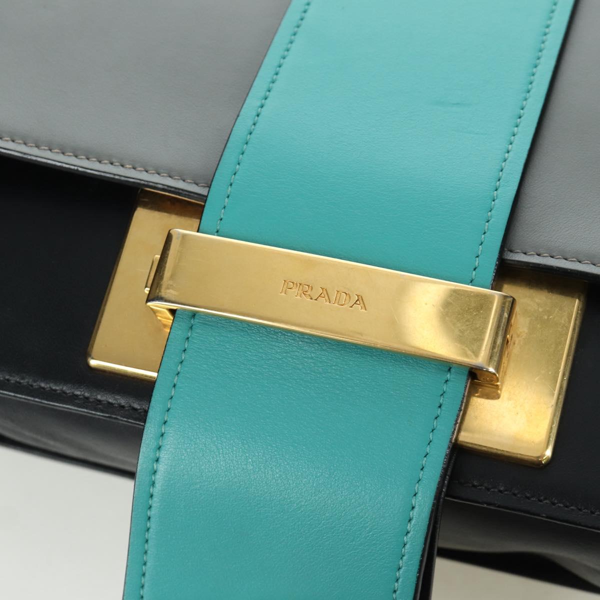 PRADA Shoulder Bag Leather Gray Gold Auth 173314V
