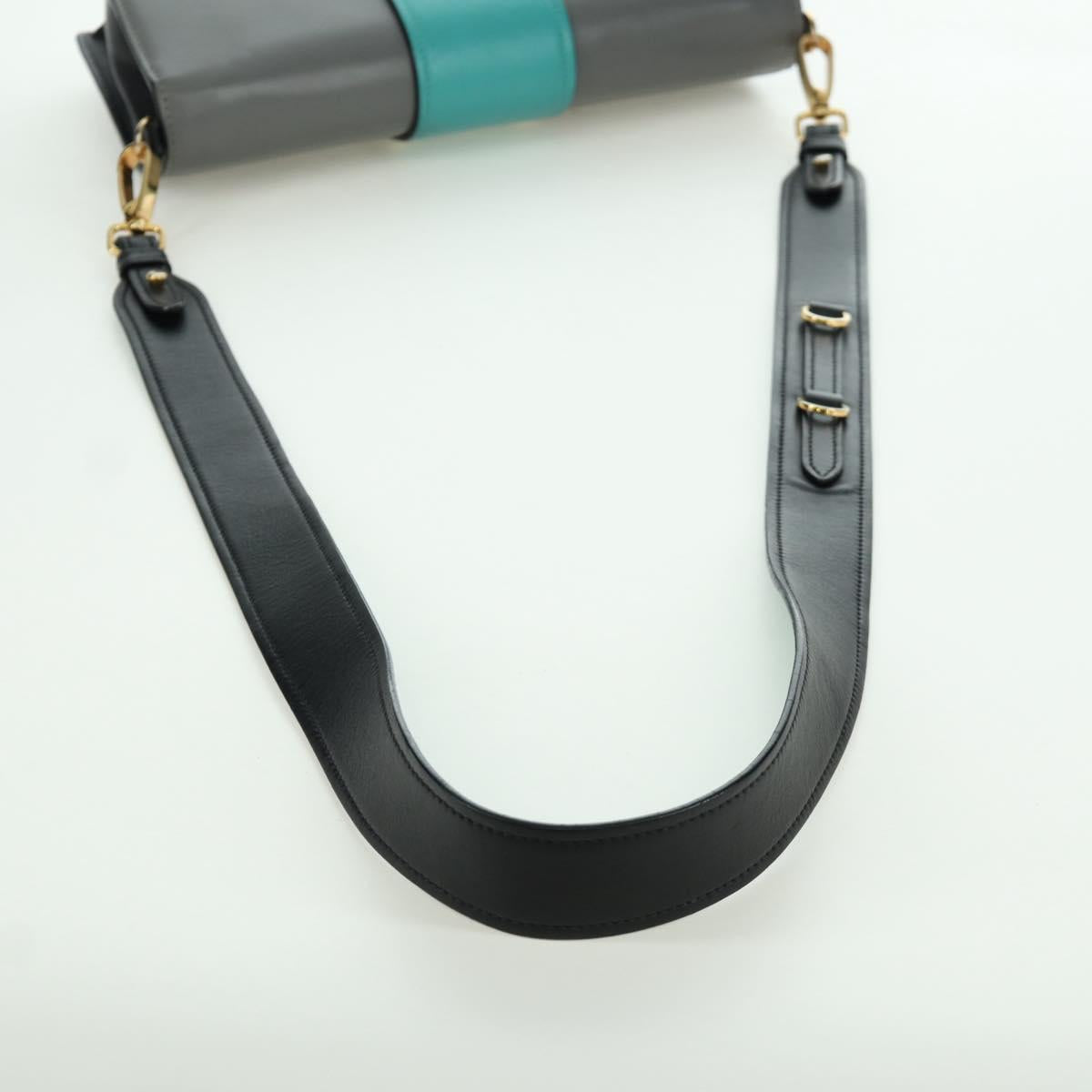 PRADA Shoulder Bag Leather Gray Gold Auth 173314V