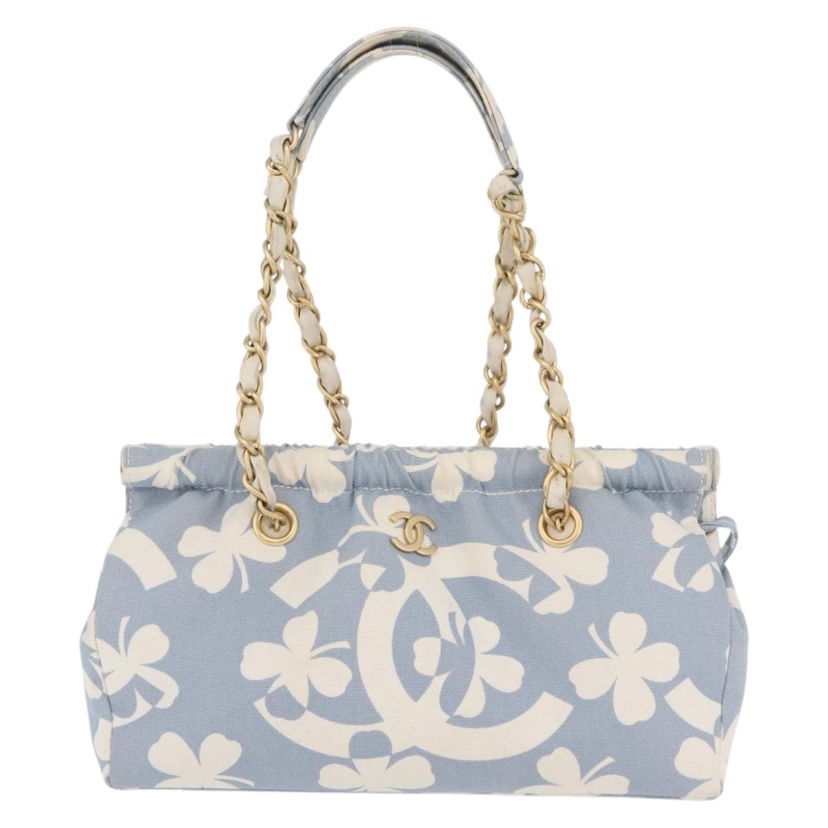CHANEL Chain Shoulder Bag Canvas Light Blue gold CC Auth 173315SAV