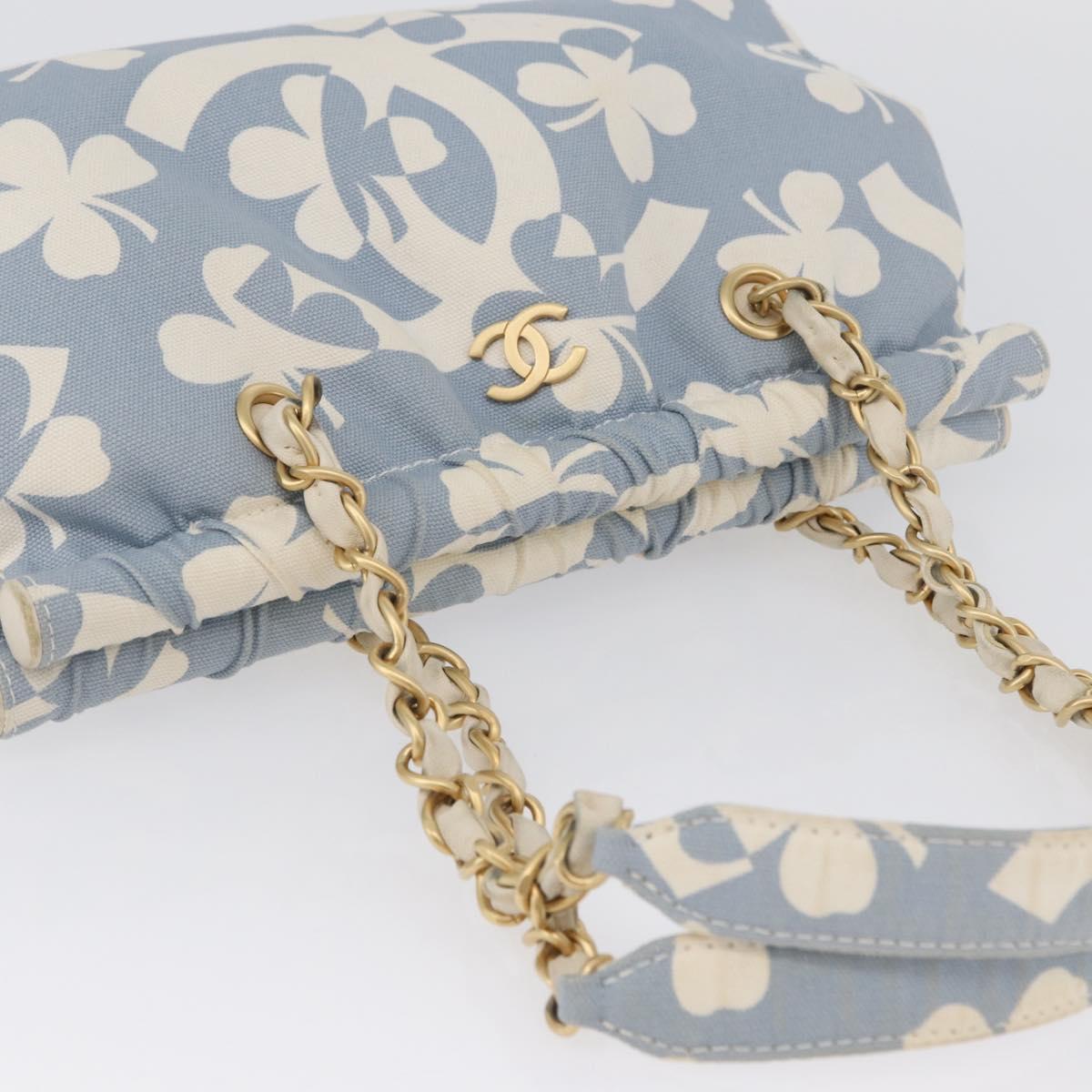 CHANEL Chain Shoulder Bag Canvas Light Blue gold CC Auth 173315SAV