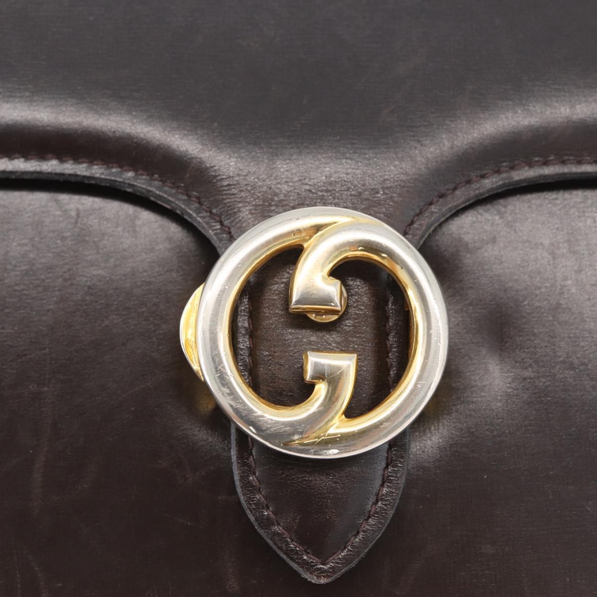 GUCCI Shoulder Bag Leather Brown Gold Auth 173328