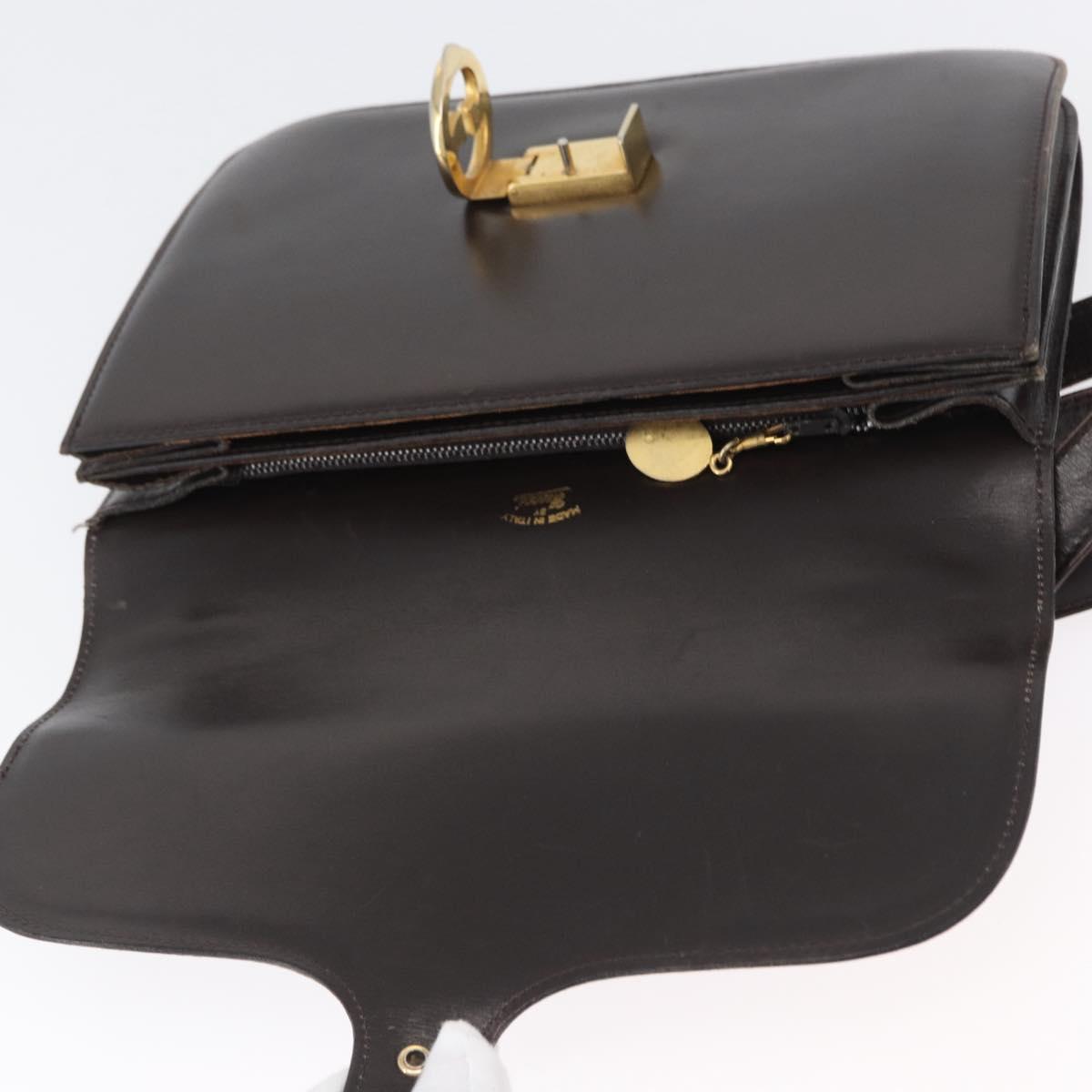GUCCI Shoulder Bag Leather Brown Gold Auth 173328