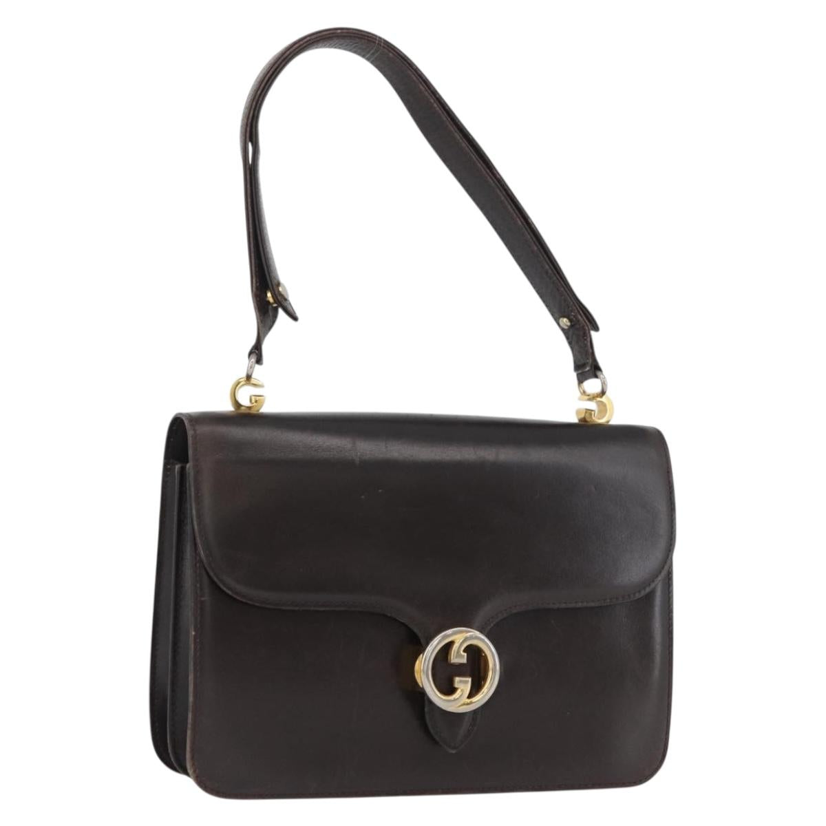 GUCCI Shoulder Bag Leather Brown Gold Auth 173328