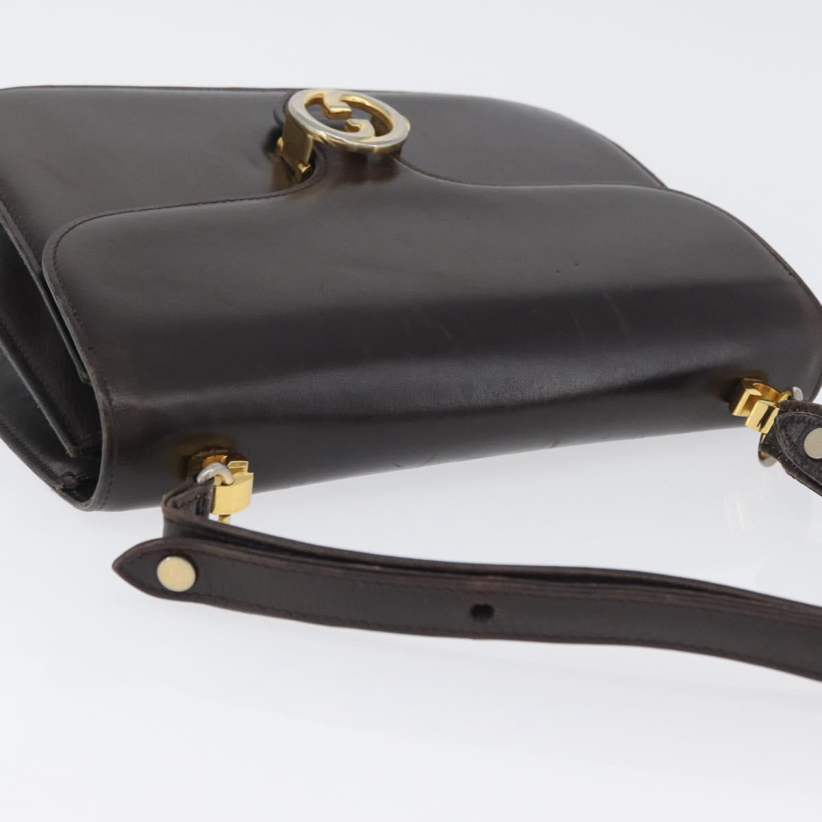 GUCCI Shoulder Bag Leather Brown Gold Auth 173328