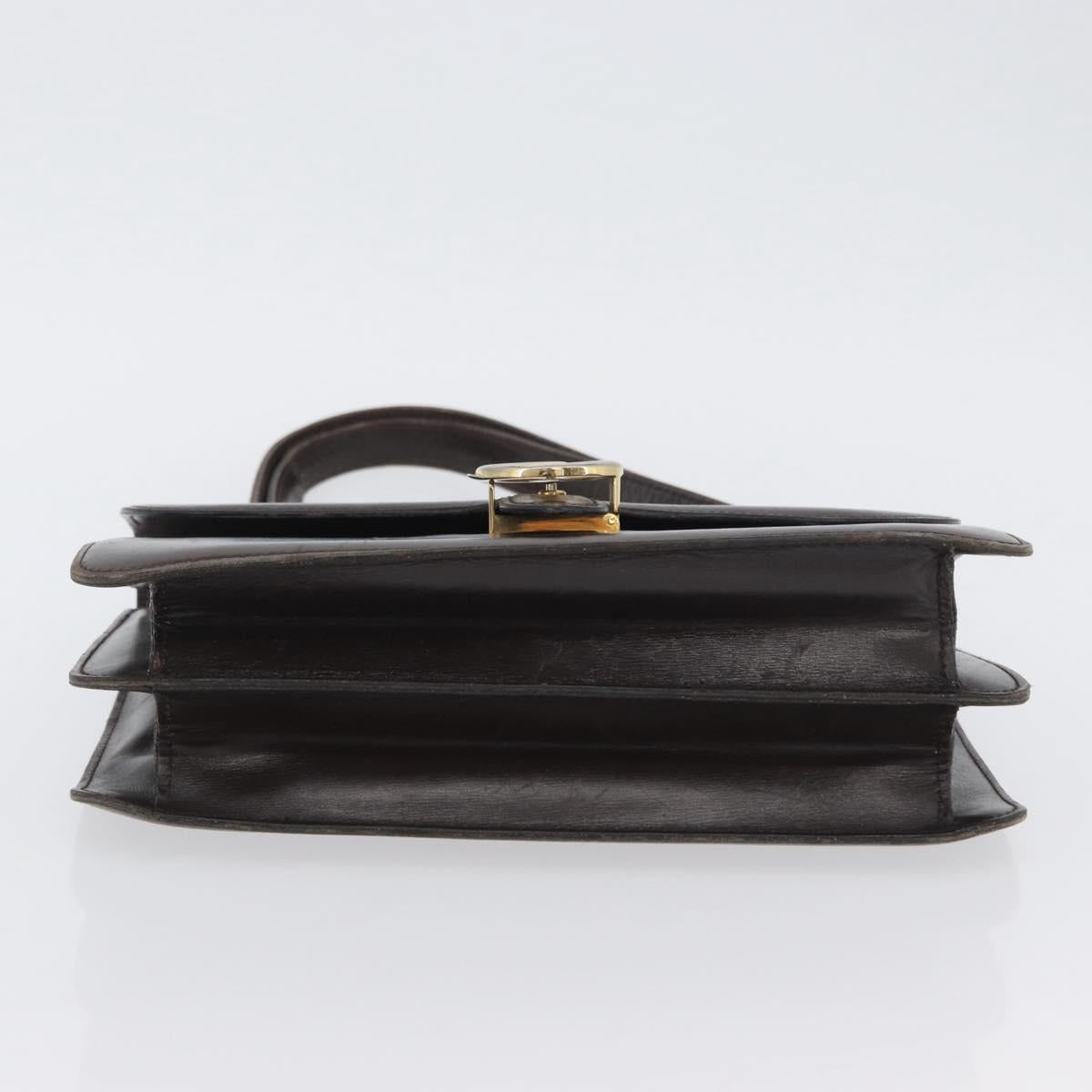 GUCCI Shoulder Bag Leather Brown Gold Auth 173328