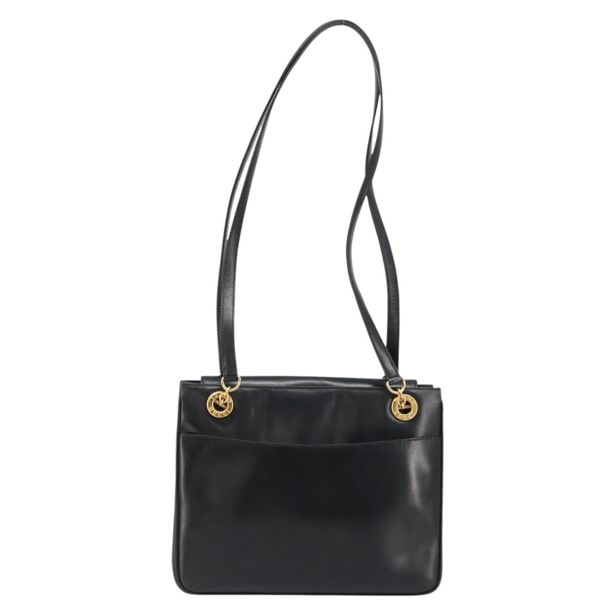 GUCCI Shoulder Bag Leather Black Gold 001 46 1641 Auth 173331