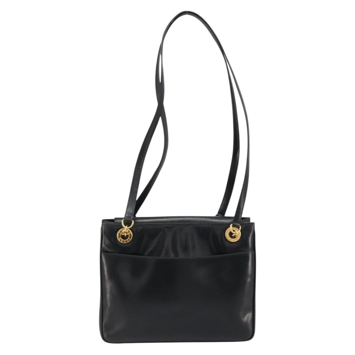GUCCI Shoulder Bag Leather Black Gold 001 46 1641 Auth 173331