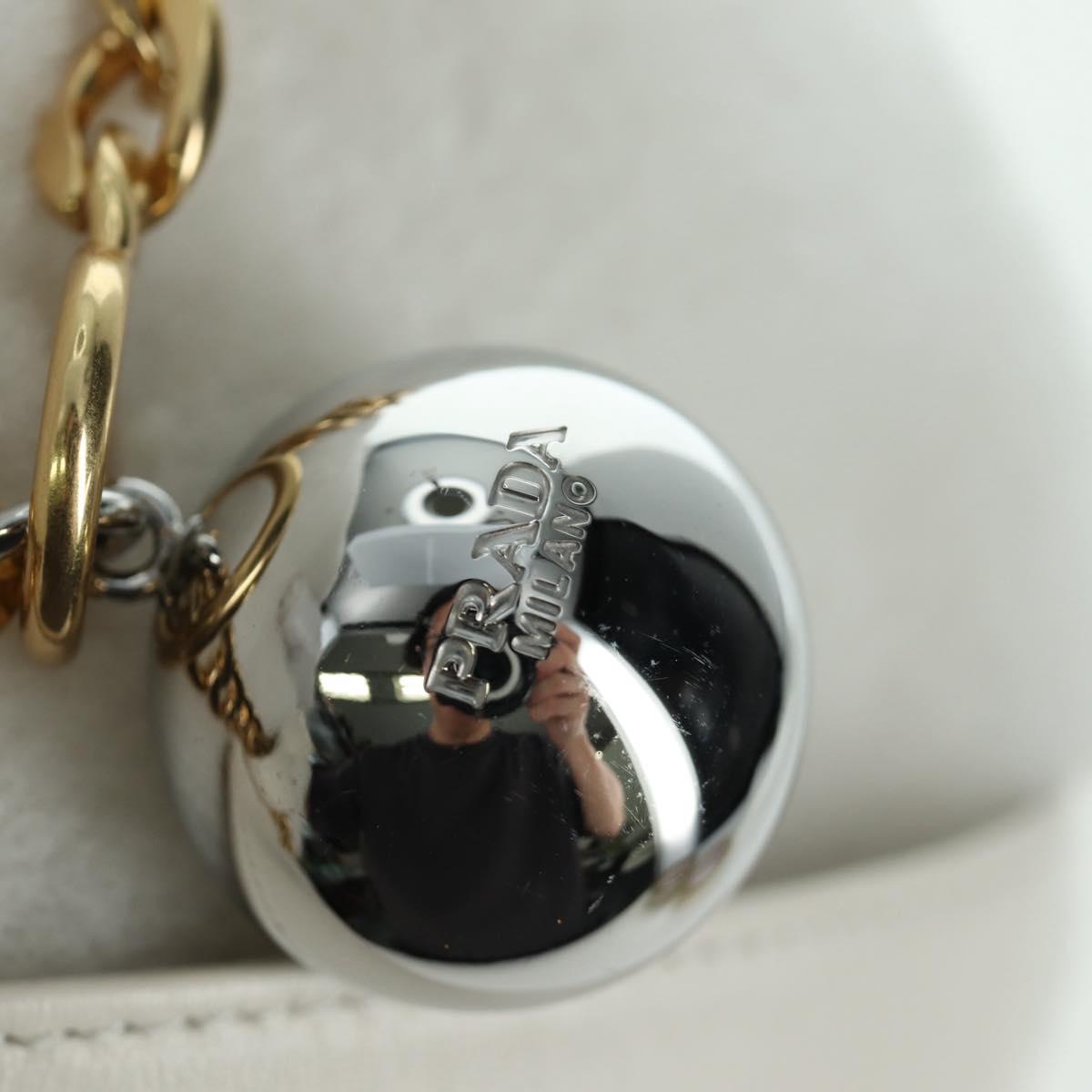 PRADA Hand Bag Fur White Gold Auth 173332SM