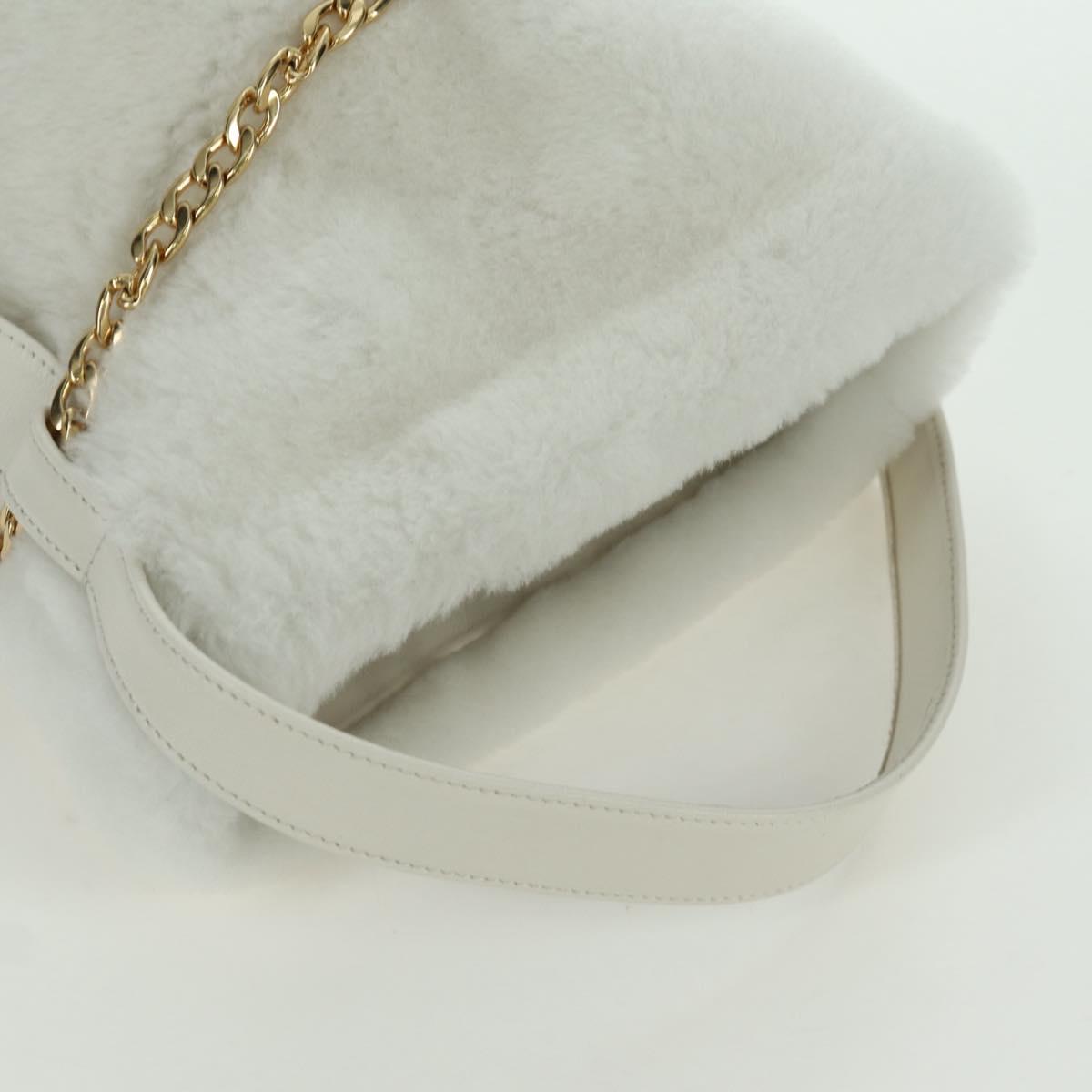 PRADA Hand Bag Fur White Gold Auth 173332SM